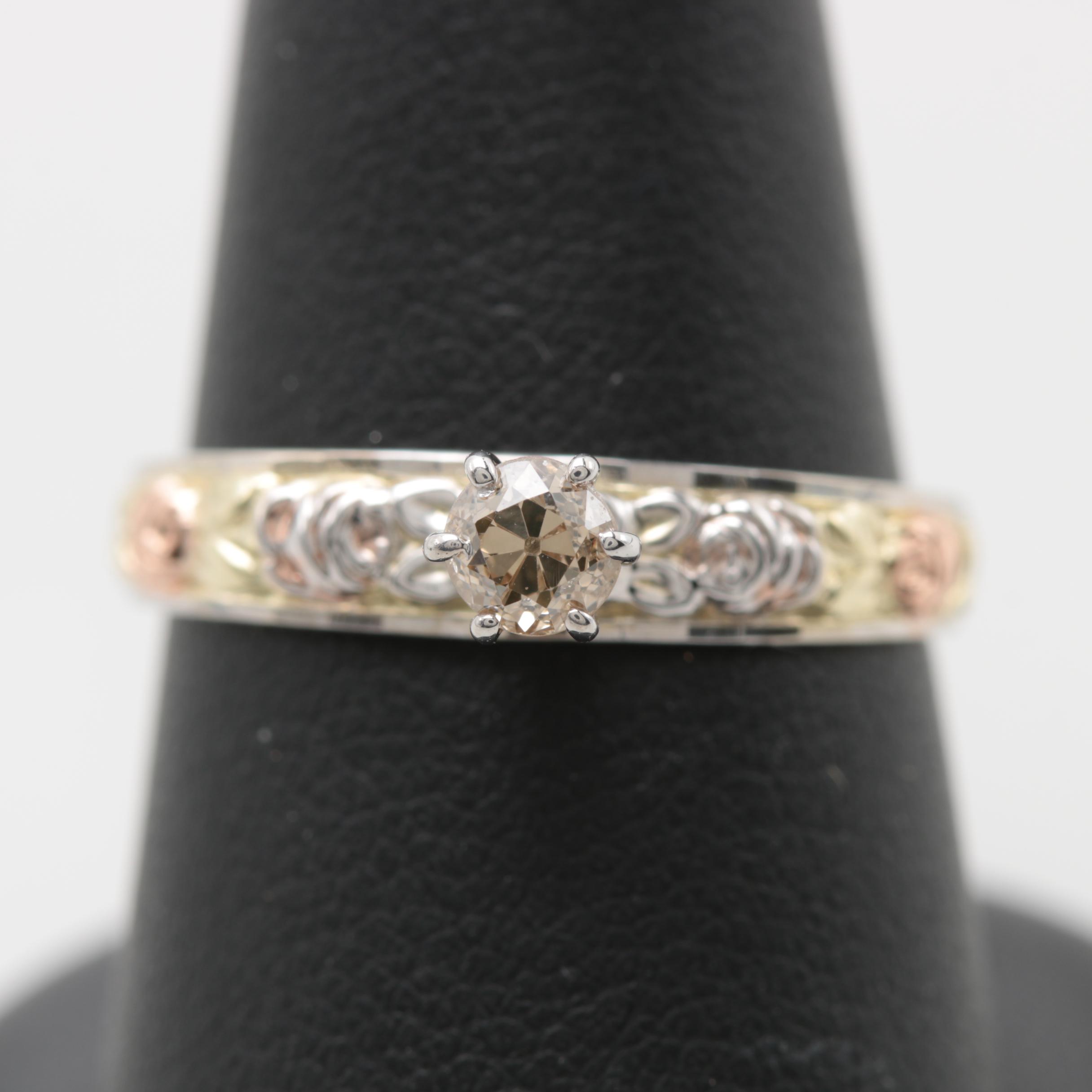 14K White Gold Old European Cut Diamond Ring