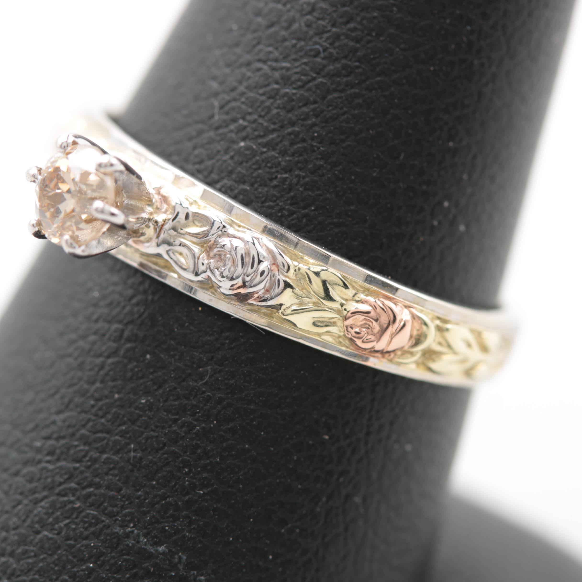 14K White Gold Old European Cut Diamond Ring