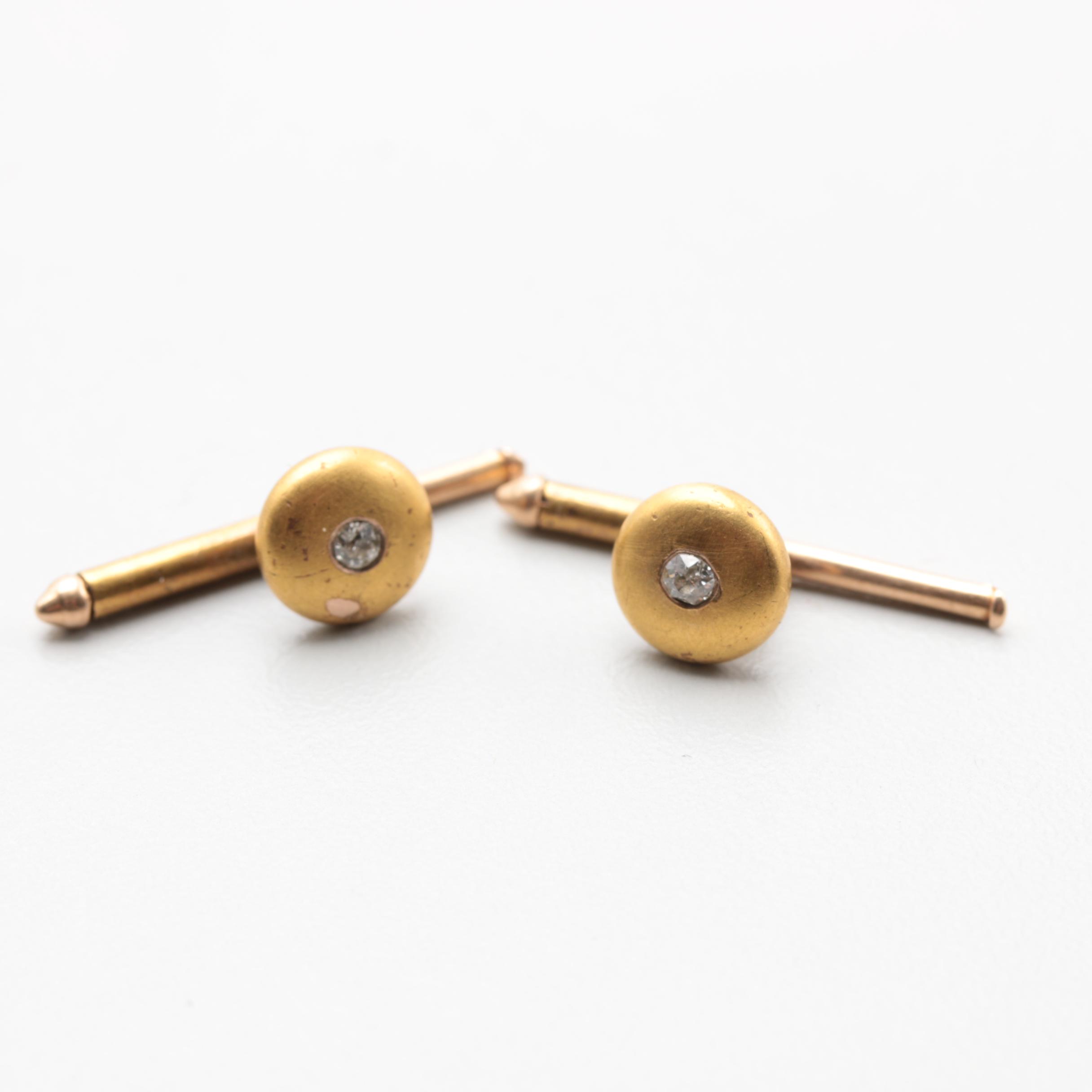 Ladder & Sons Vintage 14K Yellow Gold Diamond Shirt Studs