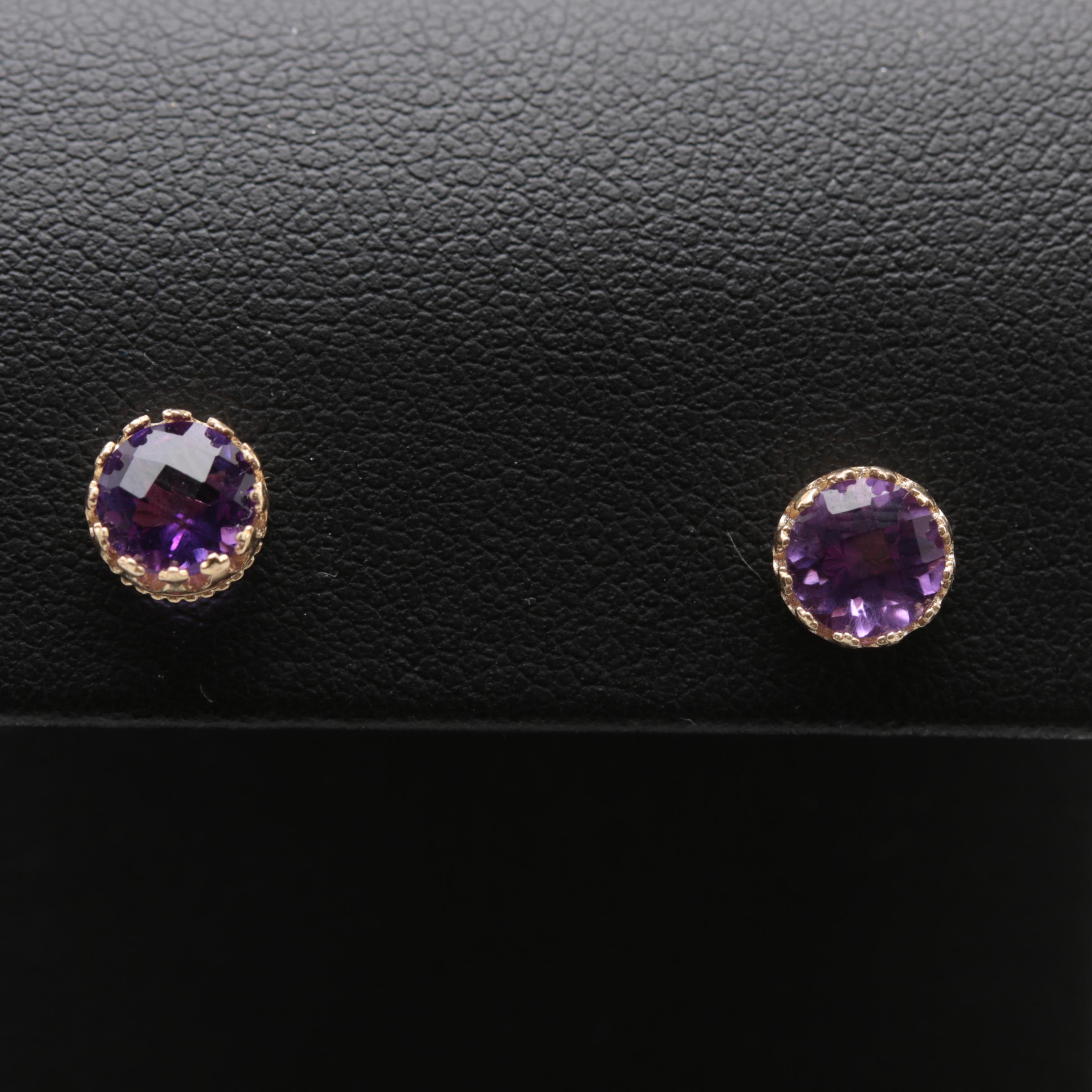 10K Yellow Gold Amethyst Stud Earrings