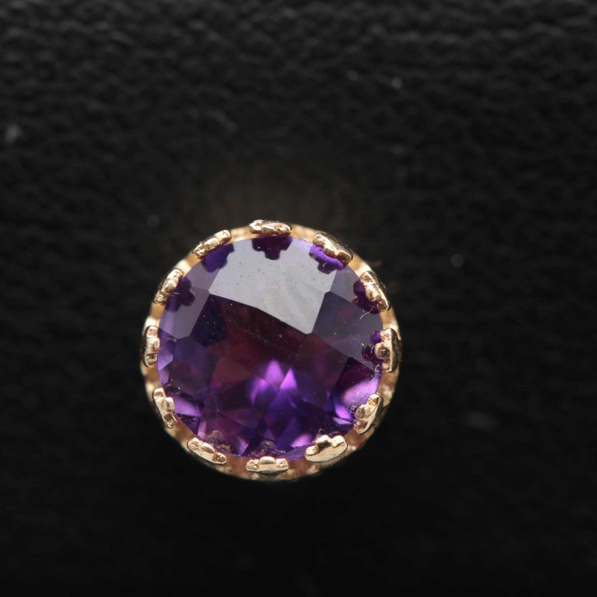 10K Yellow Gold Amethyst Stud Earrings