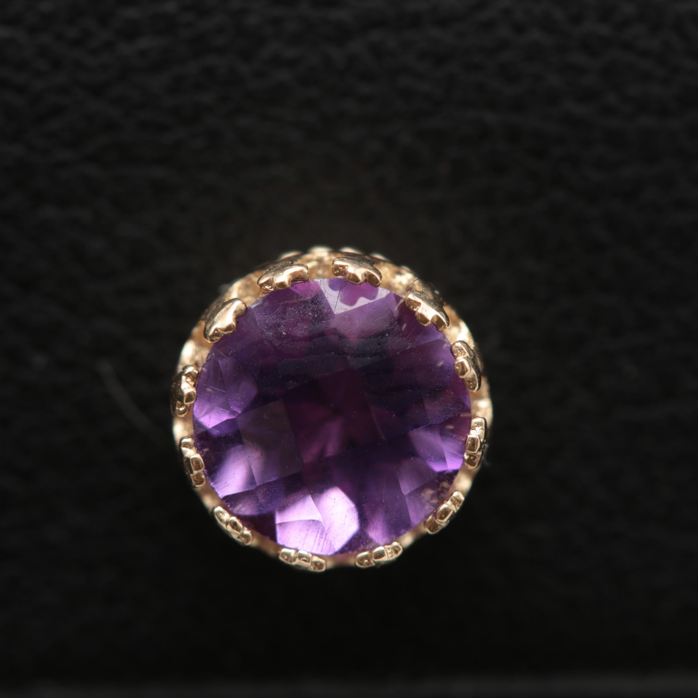 10K Yellow Gold Amethyst Stud Earrings