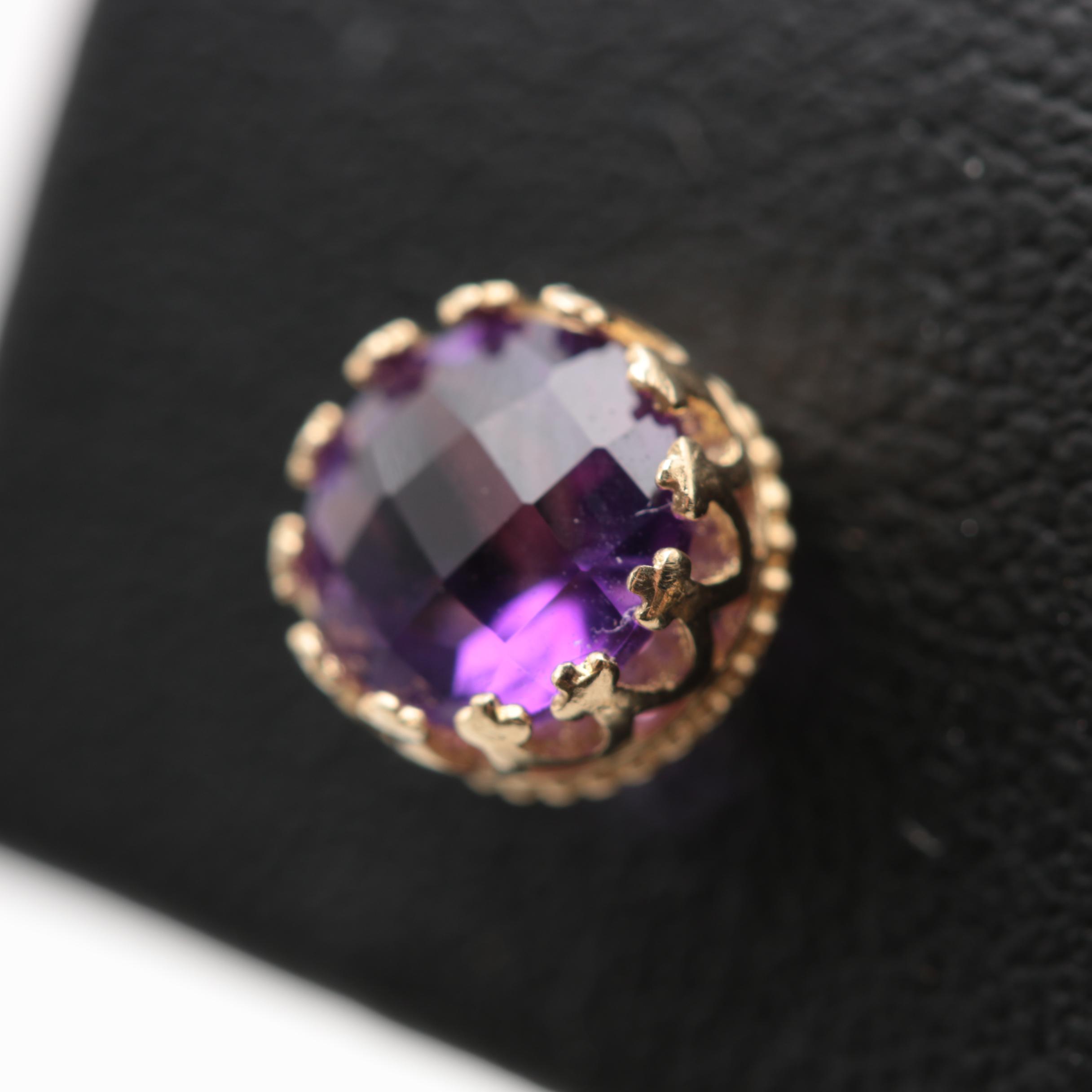 10K Yellow Gold Amethyst Stud Earrings