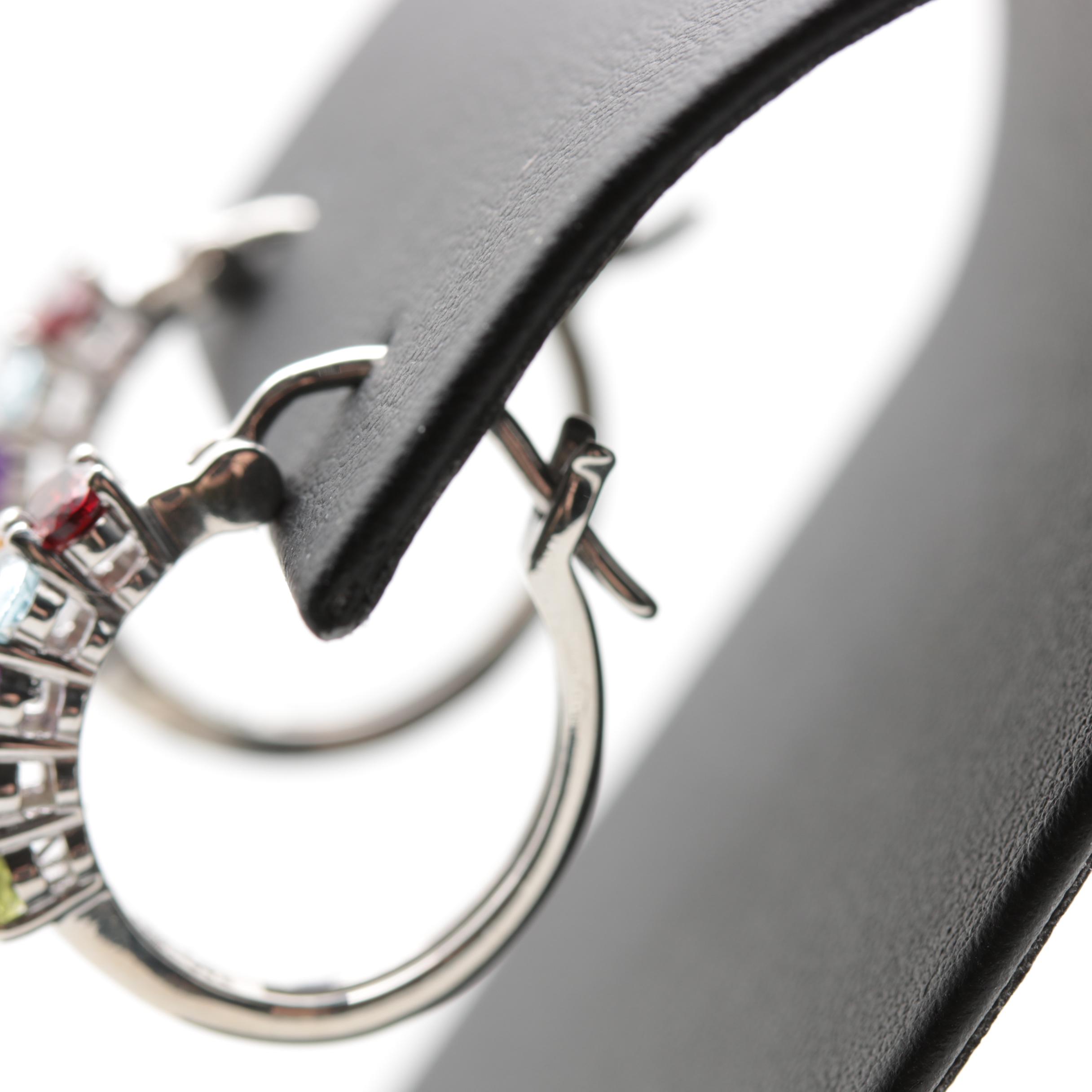 Sterling Silver Peridot, Citrine, Amethyst, Blue Topaz and Garnet Hoop Earrings