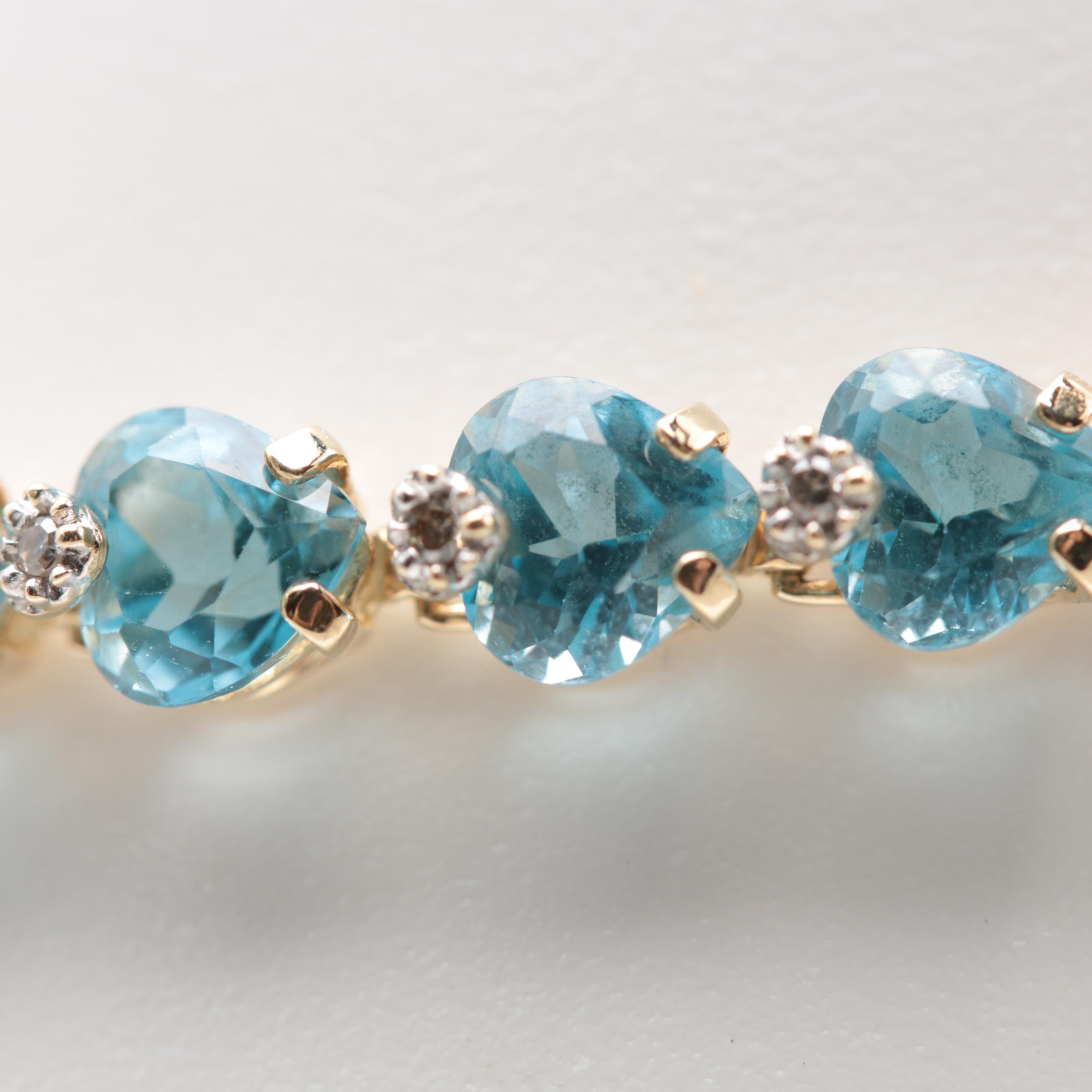 14K Yellow Gold Topaz and Diamond Heart Bracelet
