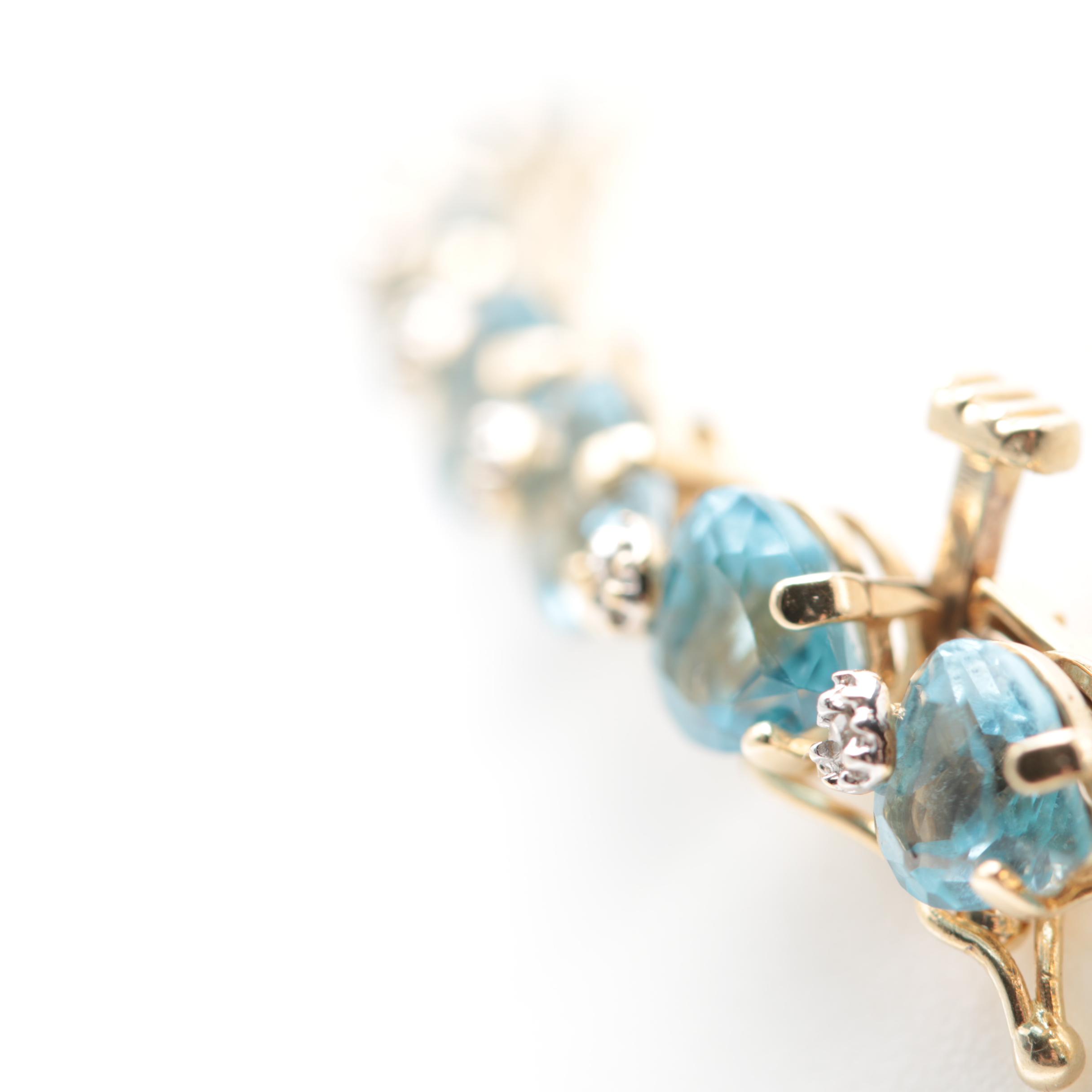 14K Yellow Gold Topaz and Diamond Heart Bracelet