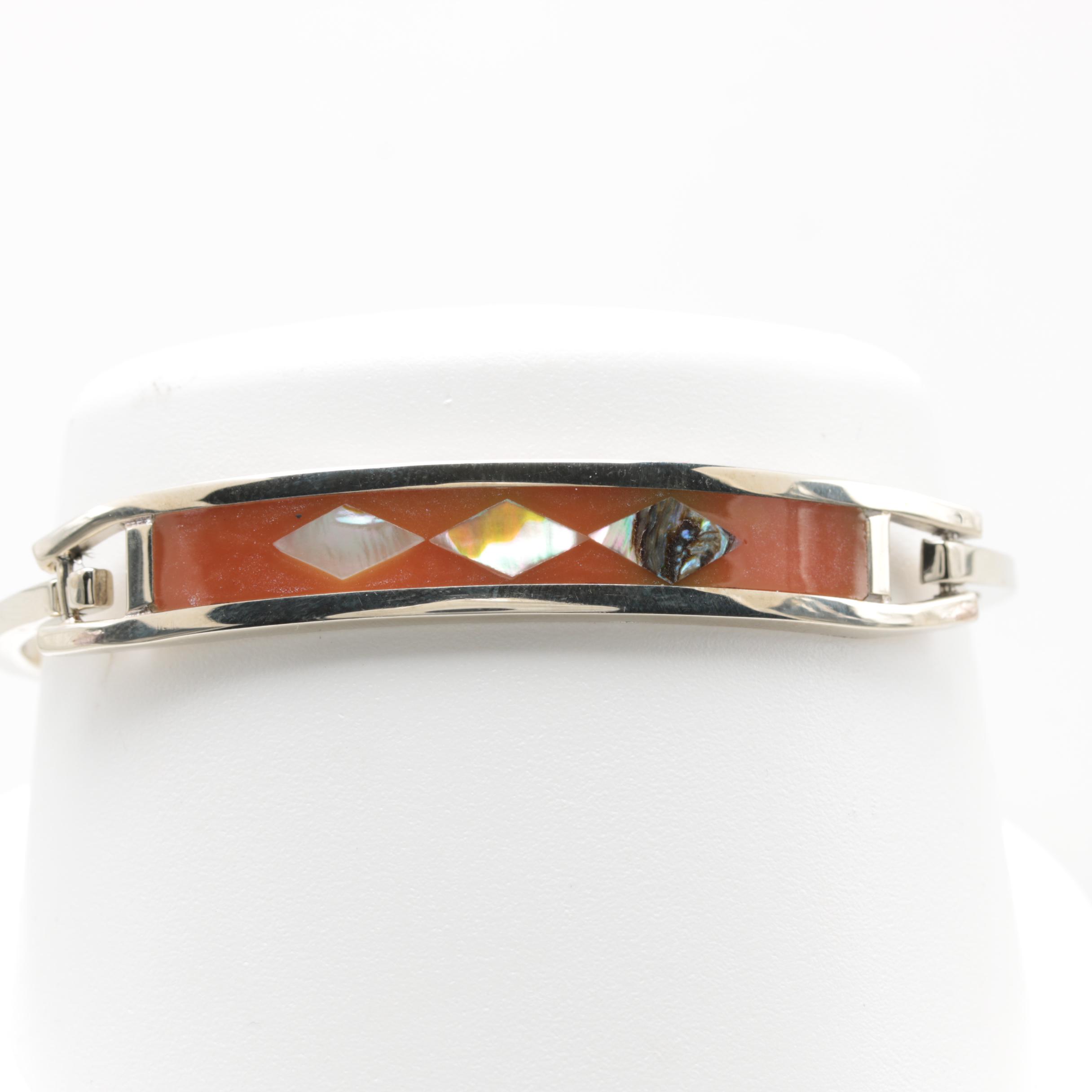 Costume Mother of Pearl, Abalone and Resin Bangle Bracelet
