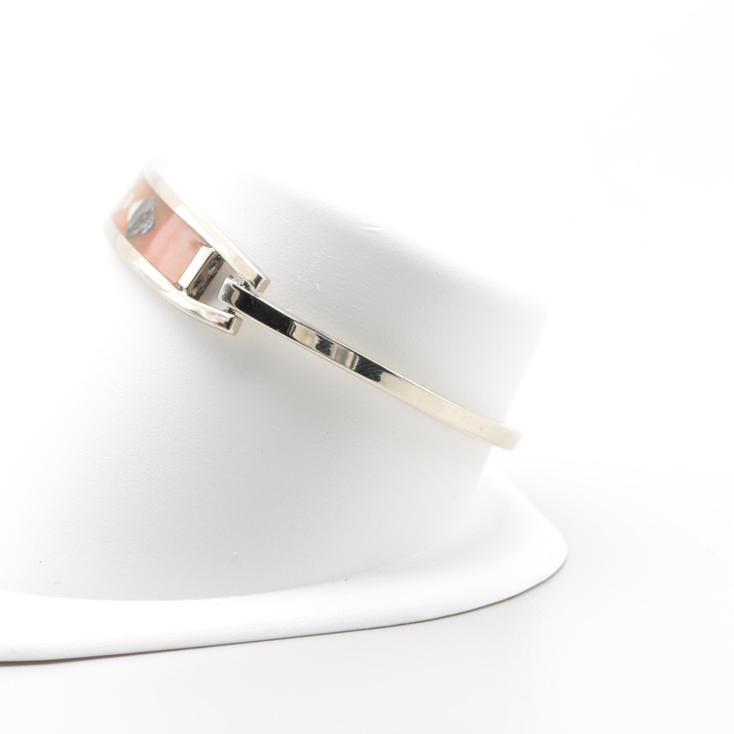 Costume Mother of Pearl, Abalone and Resin Bangle Bracelet