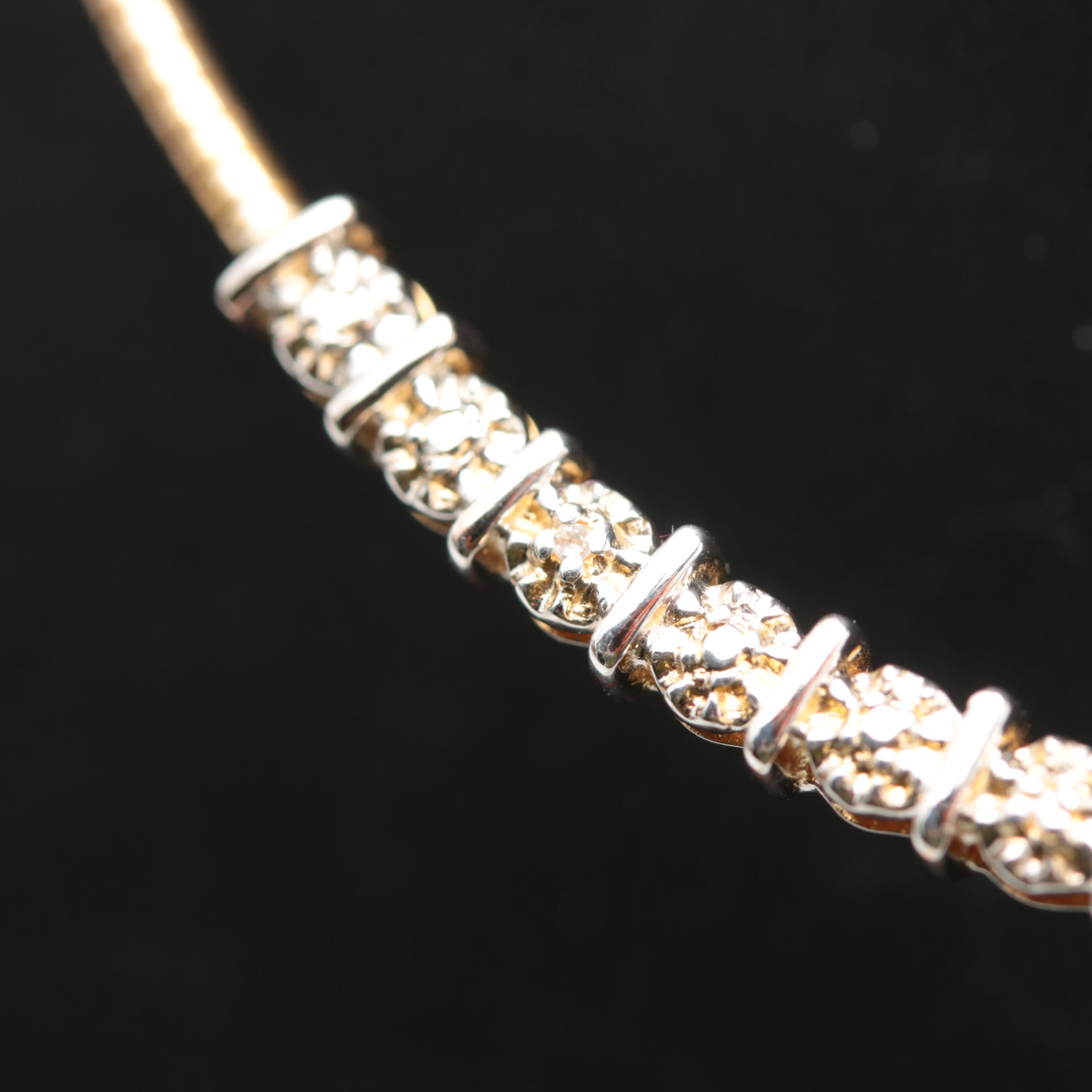 Gold Wash on Sterling Silver Diamond Omega Necklace