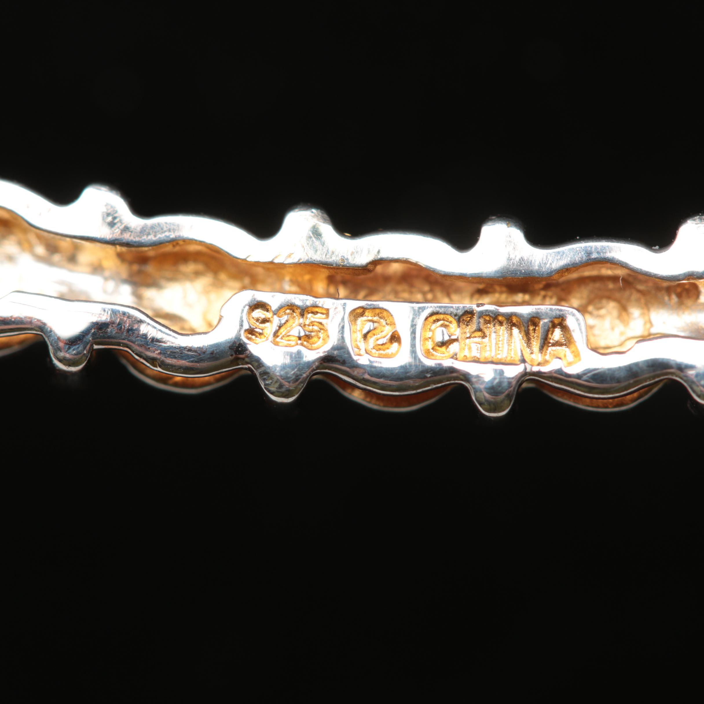 Gold Wash on Sterling Silver Diamond Omega Necklace