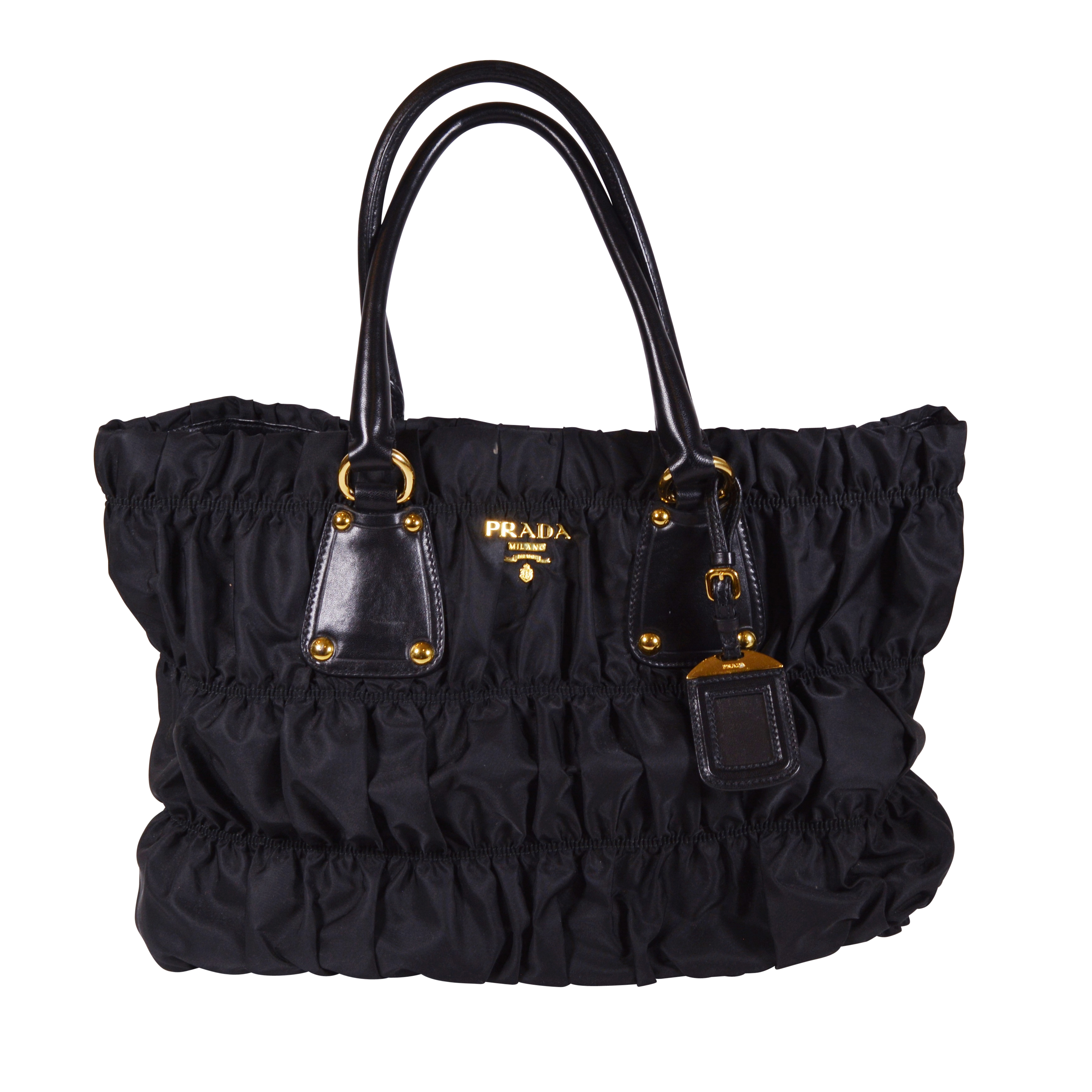 Prada Black Ruched Nylon and Leather Tote