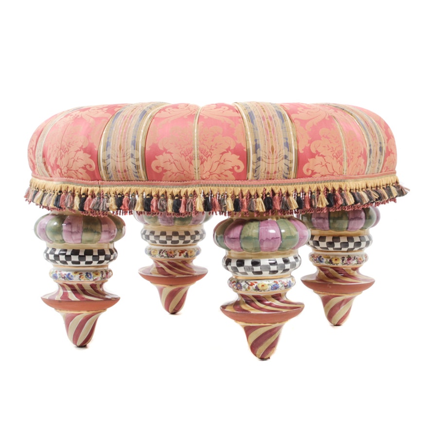 MacKenzie-Childs "Florentine" Painted and Upholstered Contemporary Footstool