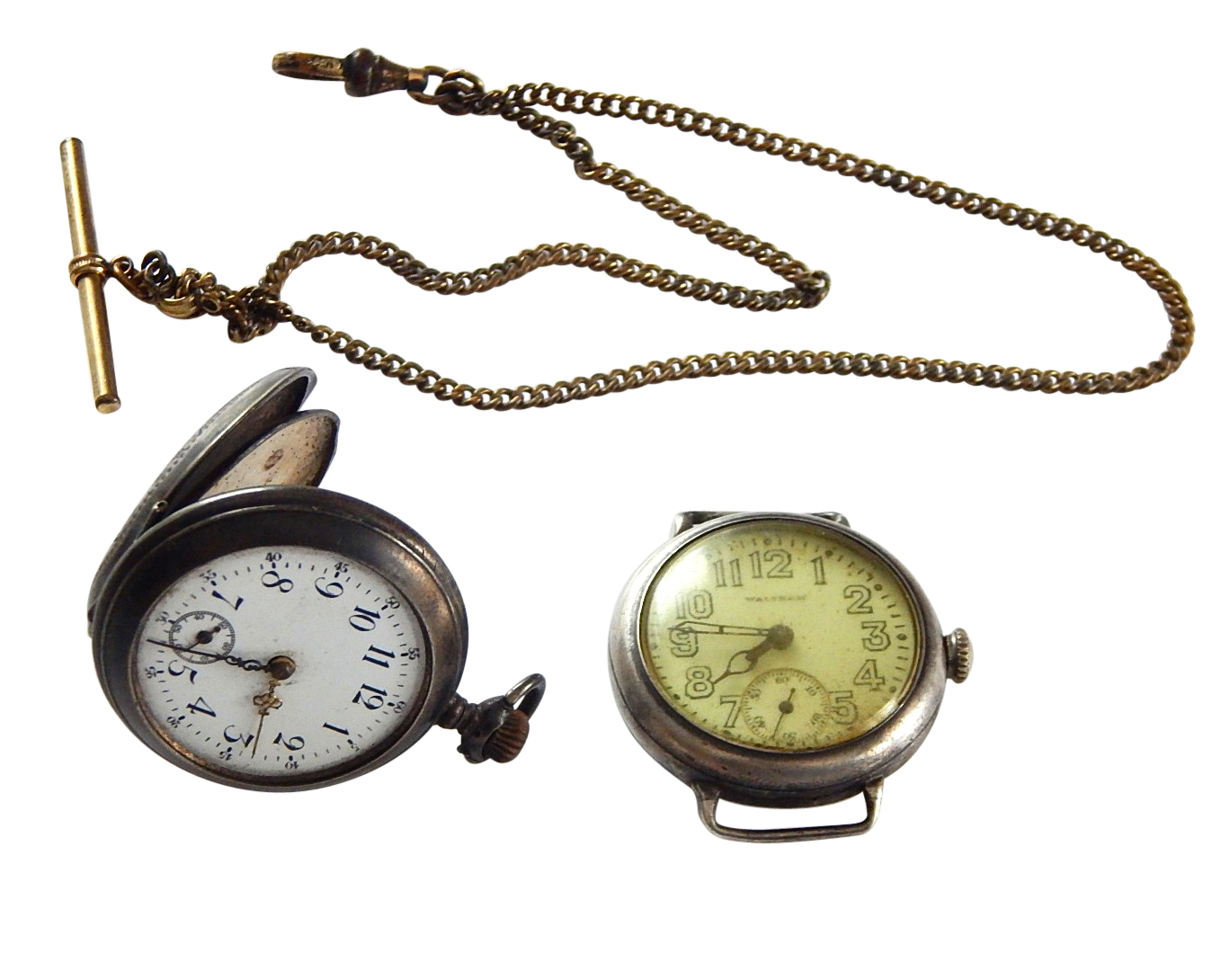Vintage Waltham Pocket Watch and Swiss Pocket Watch with Chains - Repair