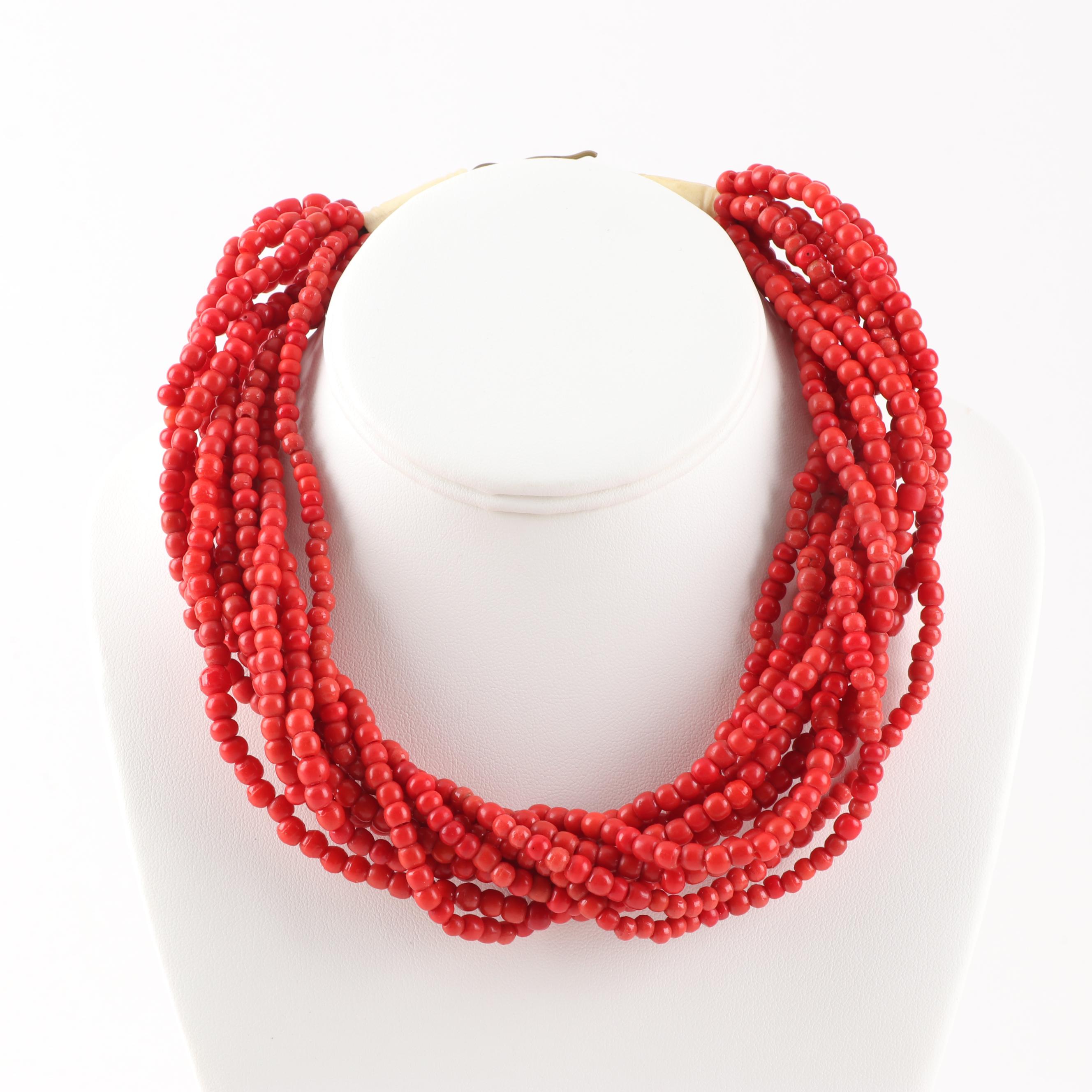Ten-Strand Orange Bead and Bone Torsade Necklace