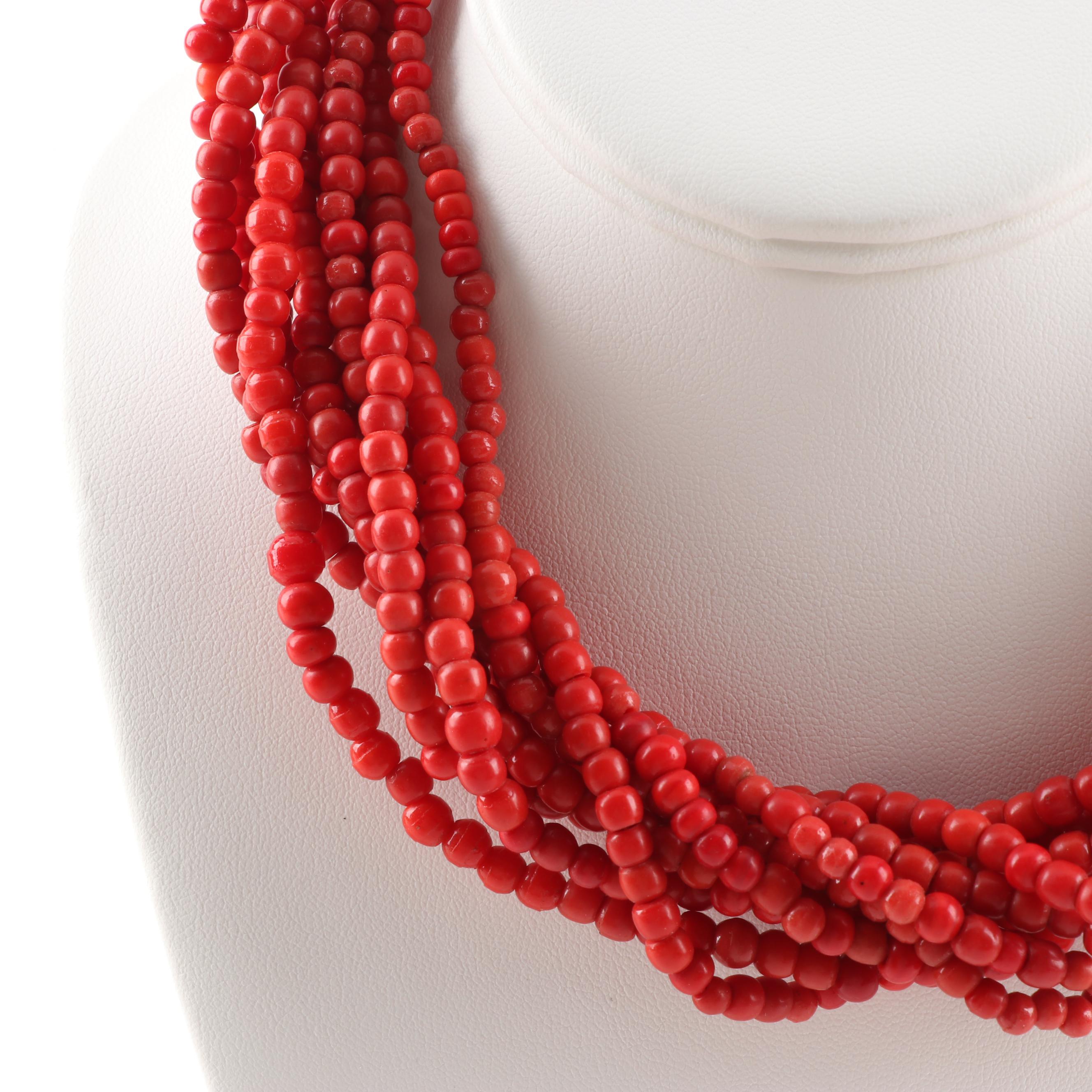 Ten-Strand Orange Bead and Bone Torsade Necklace