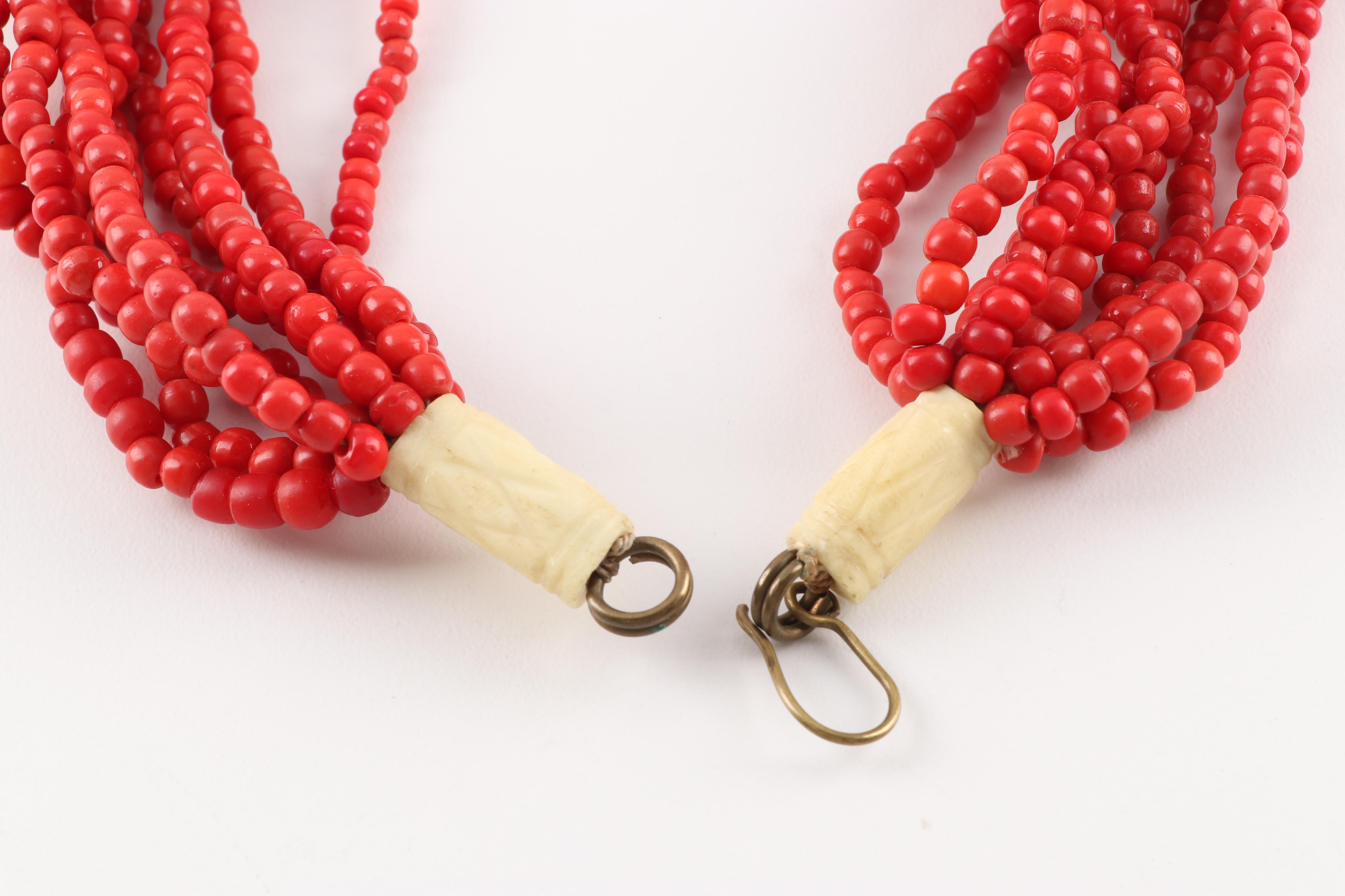 Ten-Strand Orange Bead and Bone Torsade Necklace