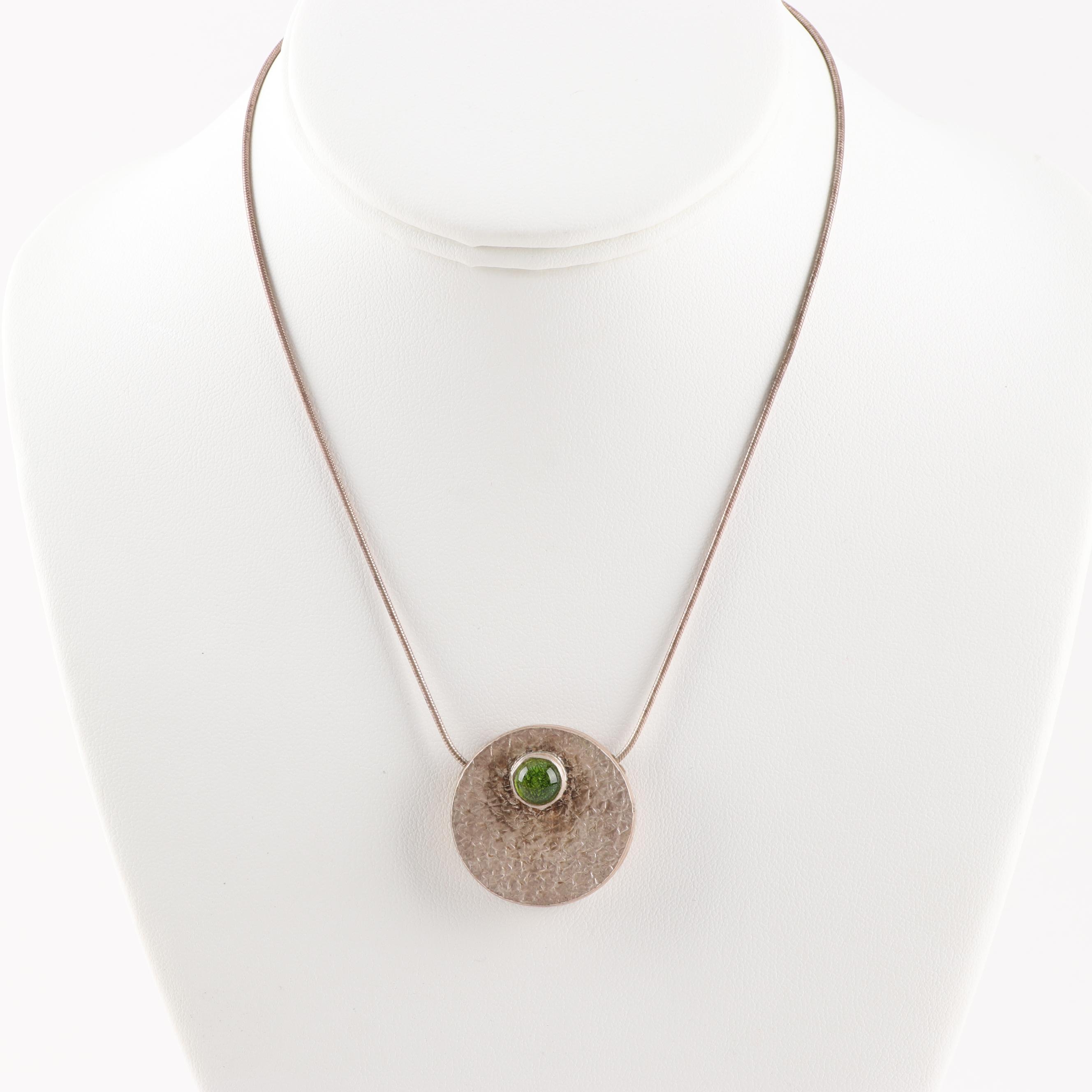 Sterling Silver Snake Chain Necklace and Silver Tone Pendant