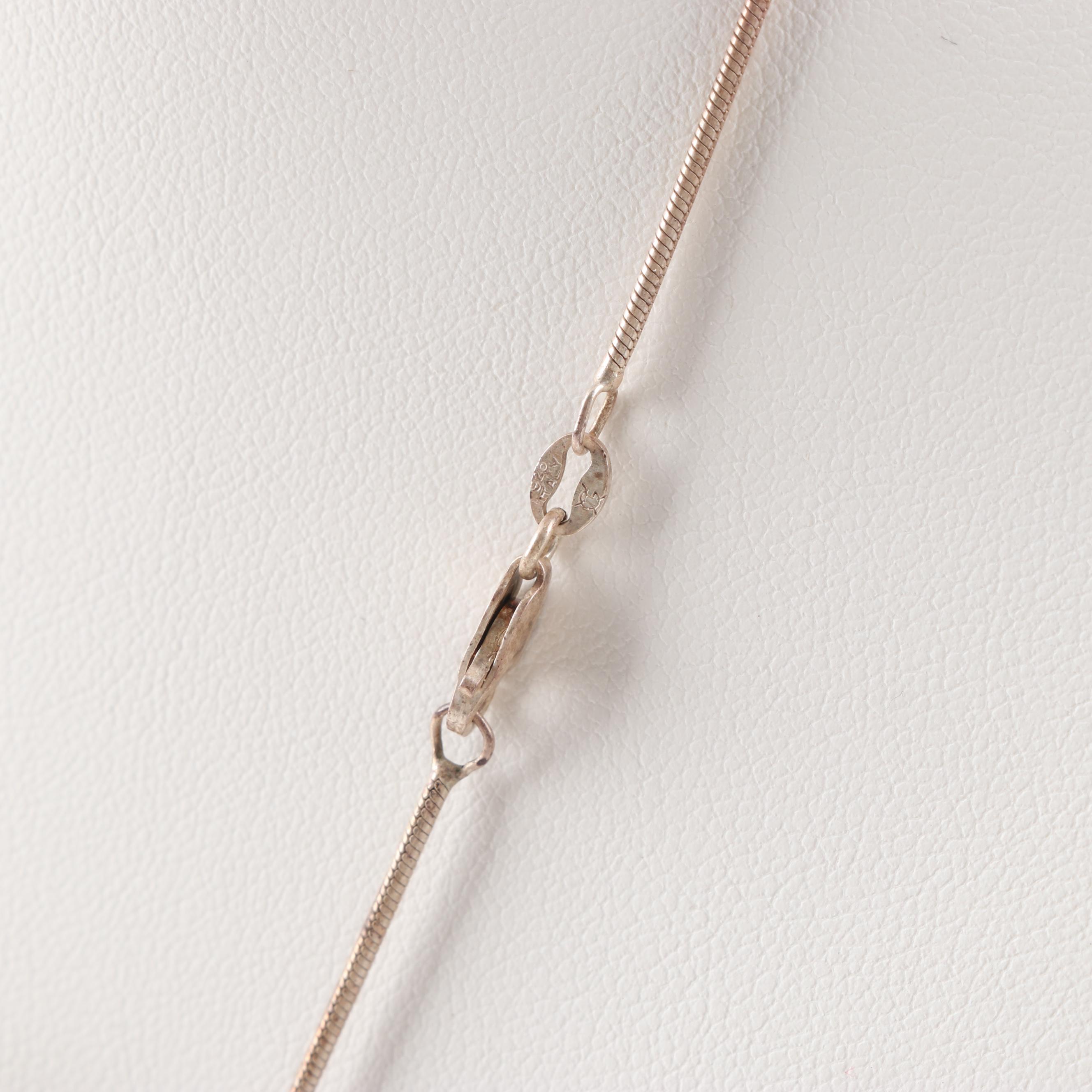Sterling Silver Snake Chain Necklace and Silver Tone Pendant