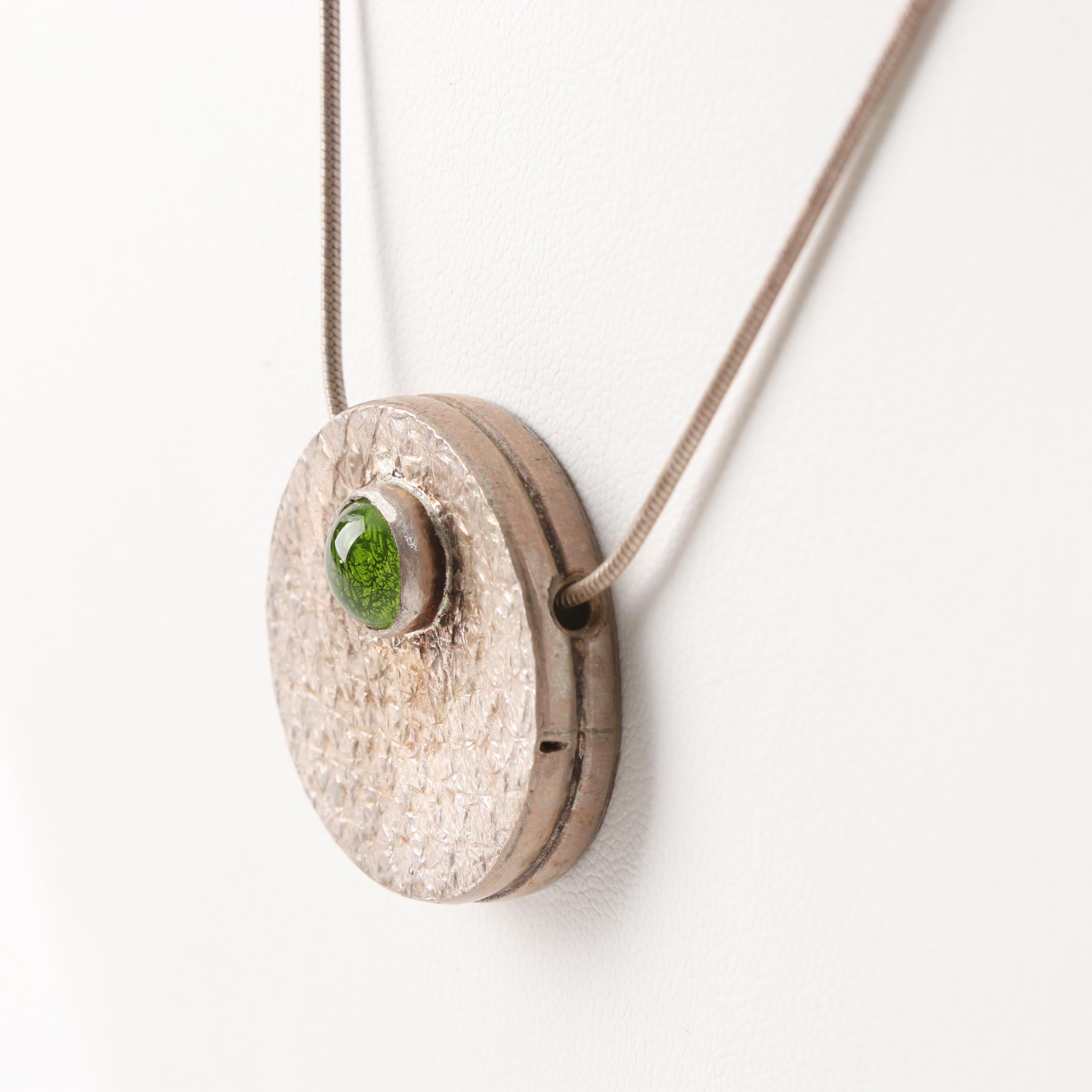 Sterling Silver Snake Chain Necklace and Silver Tone Pendant