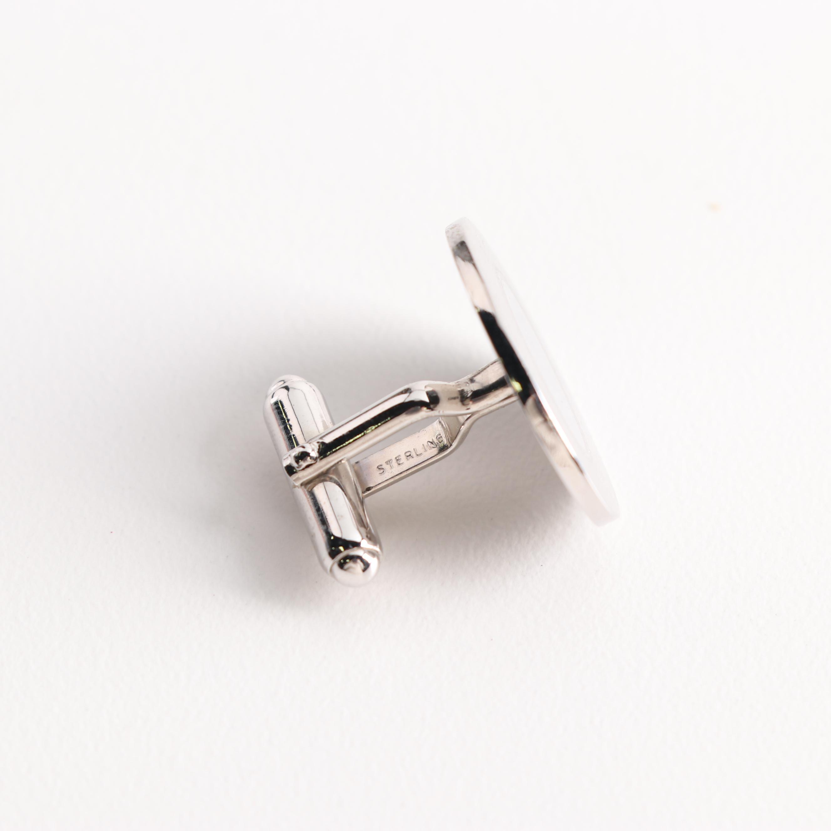 Sterling Silver Cuff Links, Tie Bar, and Name Plate