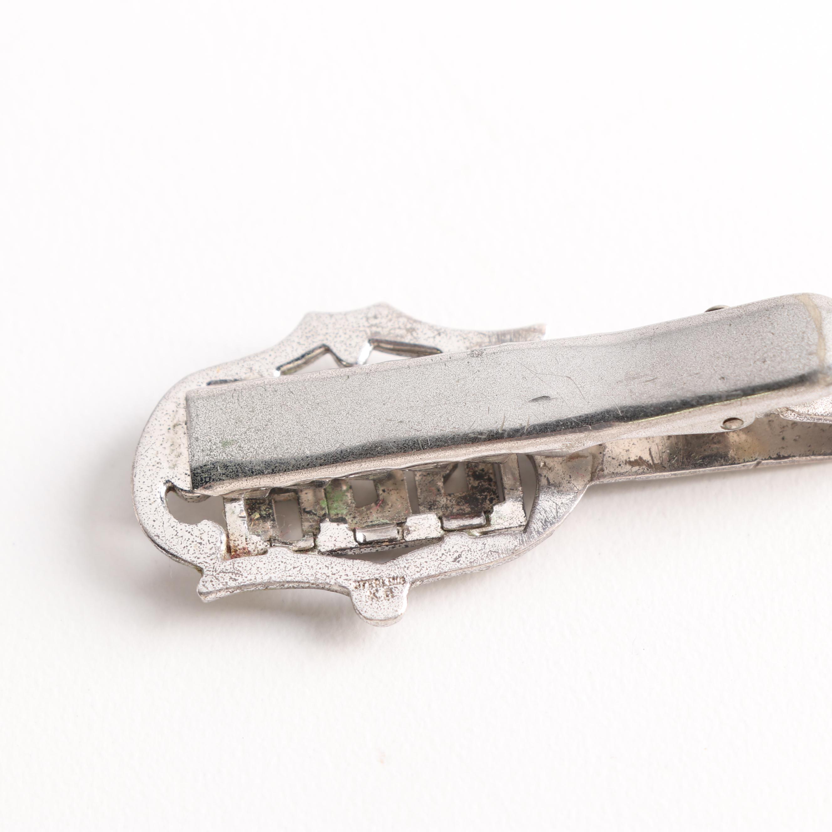 Sterling Silver Cuff Links, Tie Bar, and Name Plate