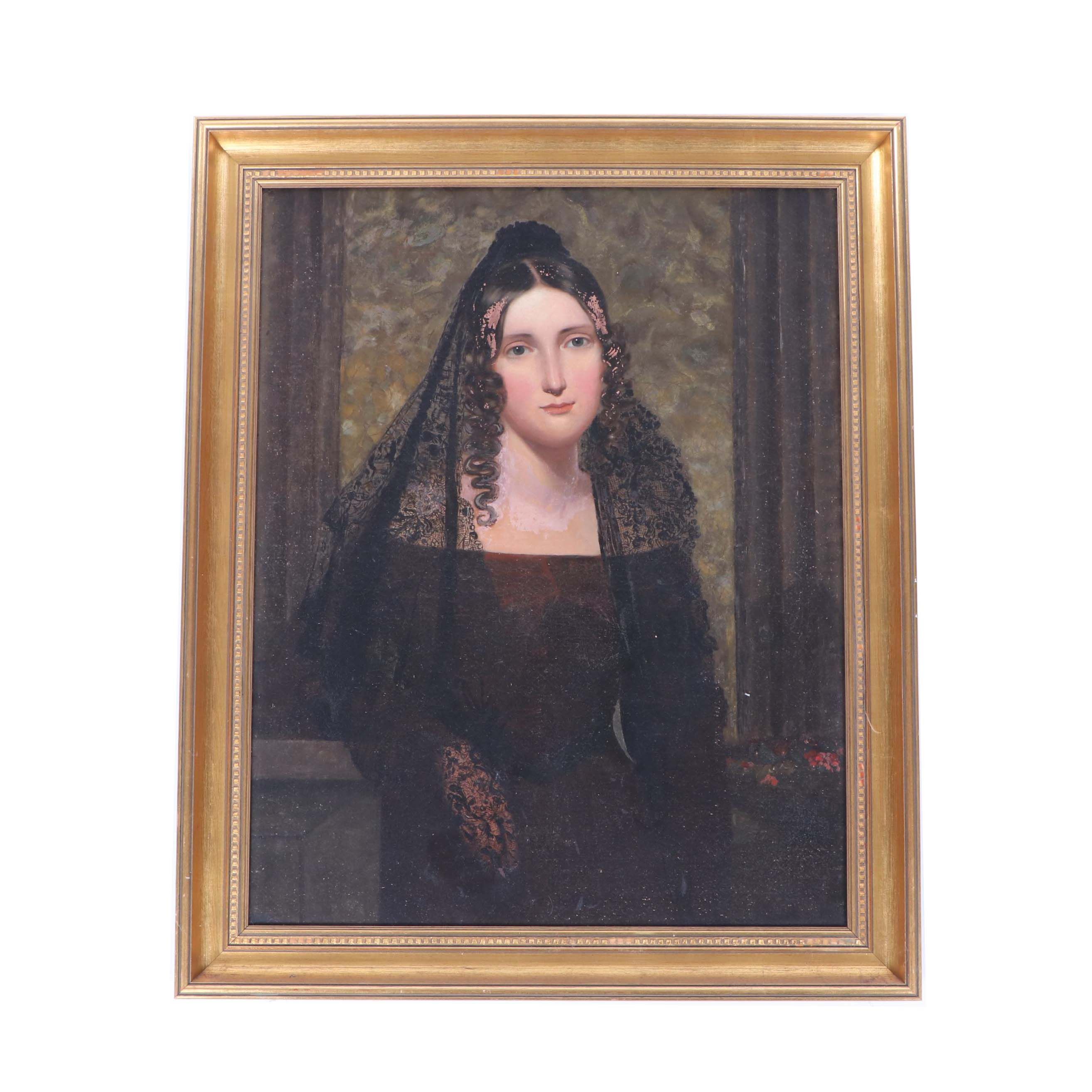 19th Century Portrait Oil Painting of a Widow