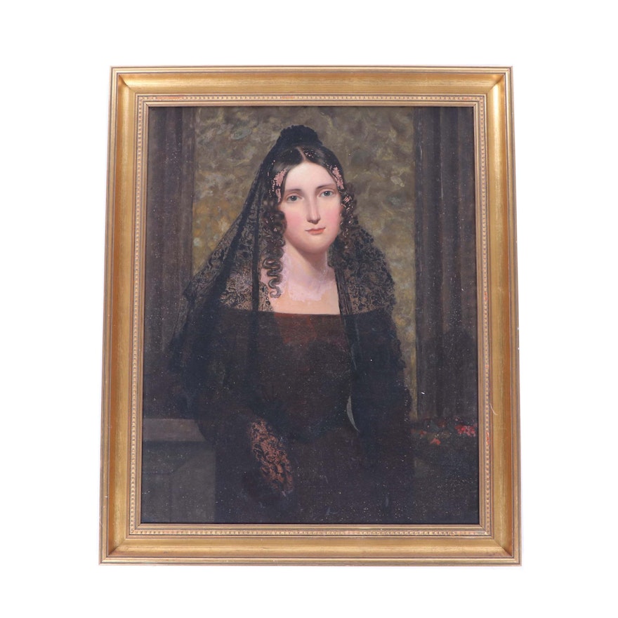 19th Century Portrait Oil Painting of a Widow