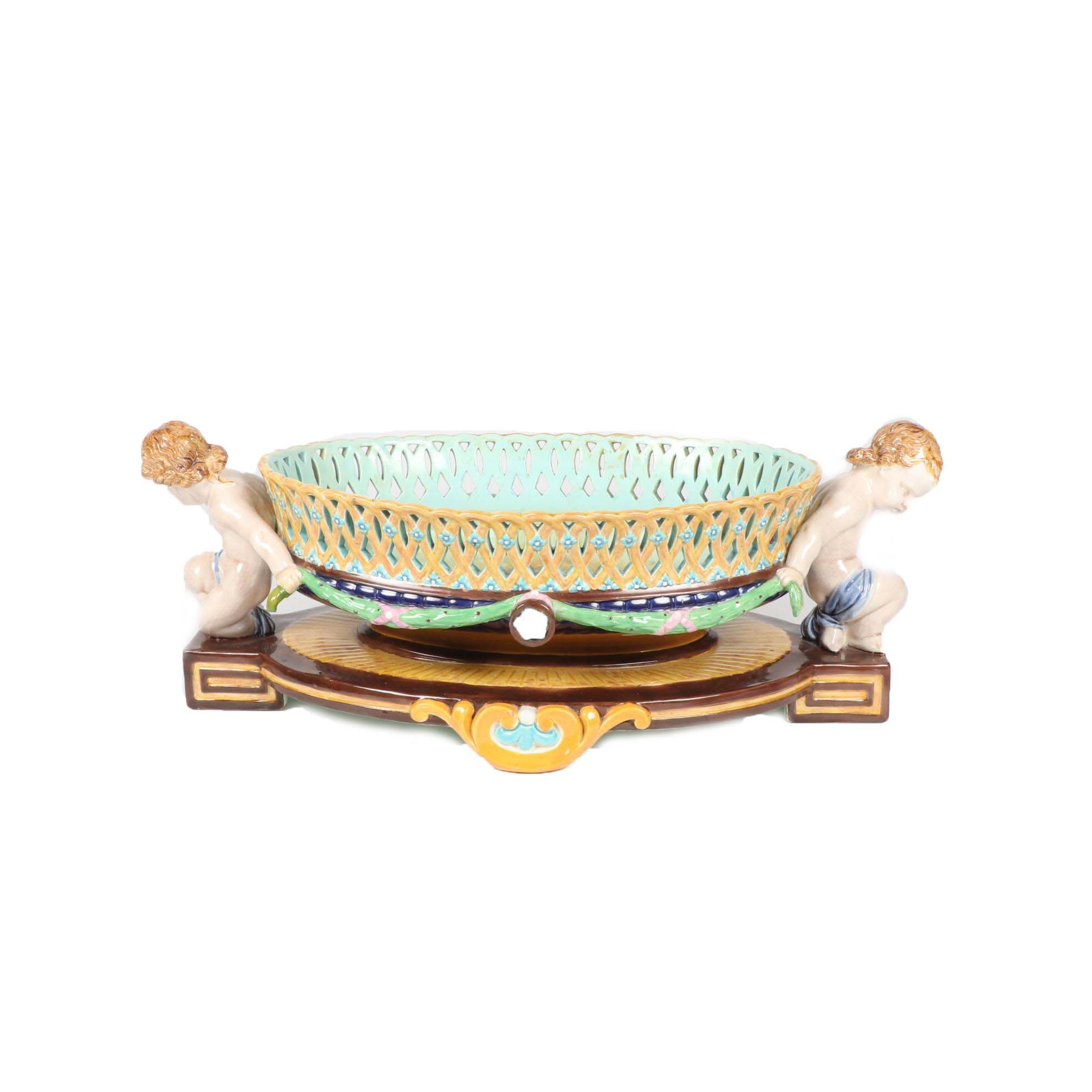 Wedgwood Majolica Polychrome Reticulated Centerpiece, 1865