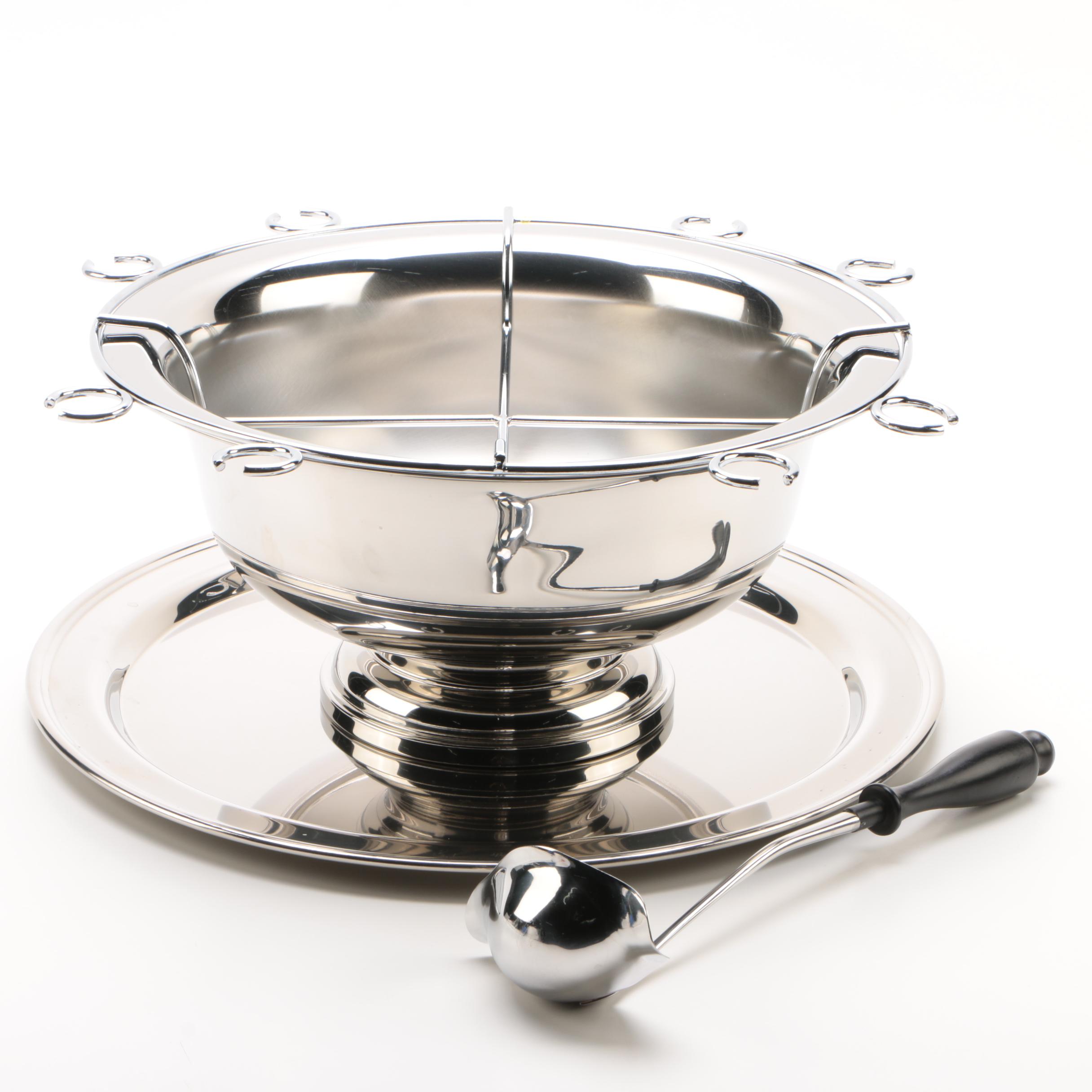 Silver Tone Punch Bowl Set with Lade, Tray, and Cup Holder