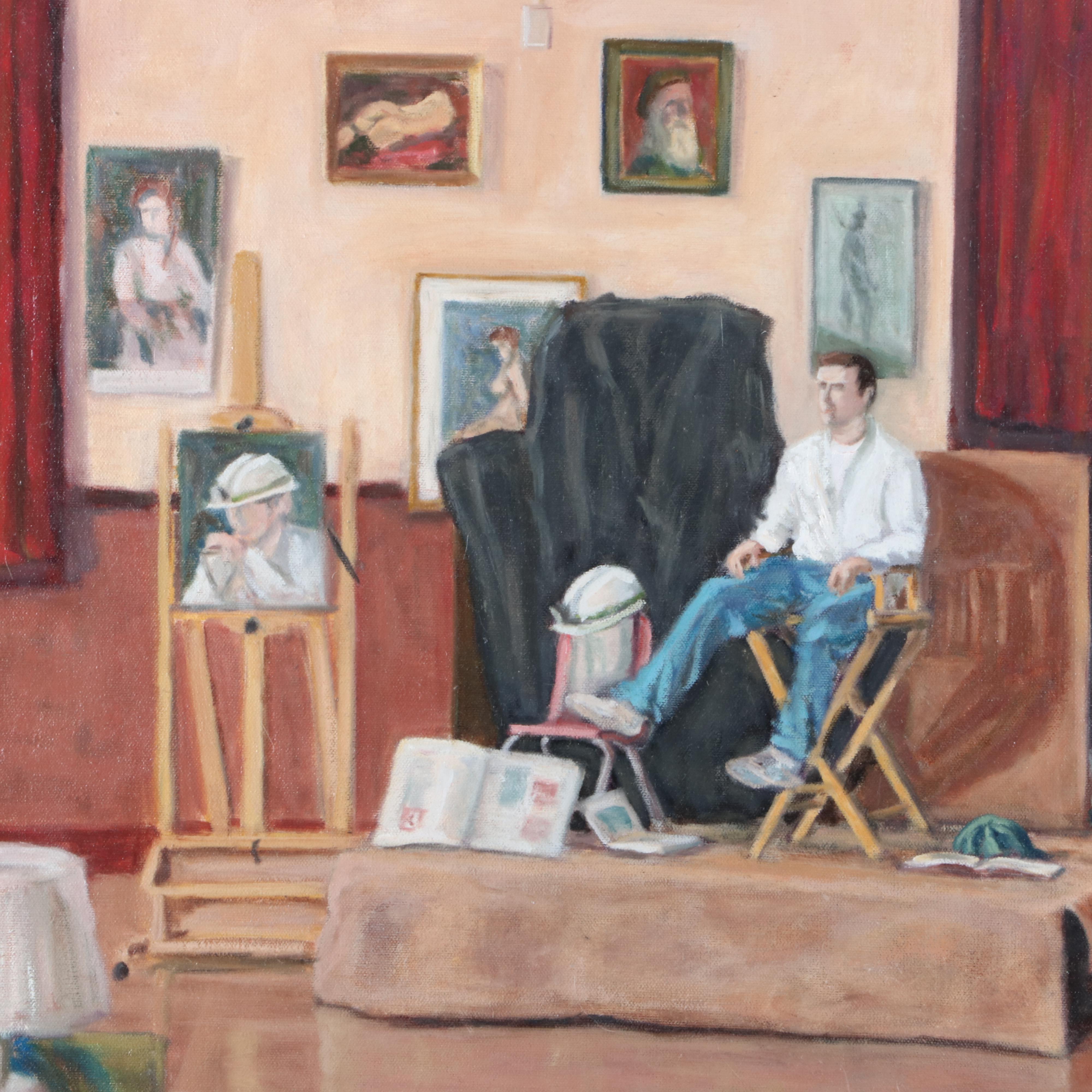 Roger William Heuck Oil Painting of Figure in Artist Studio