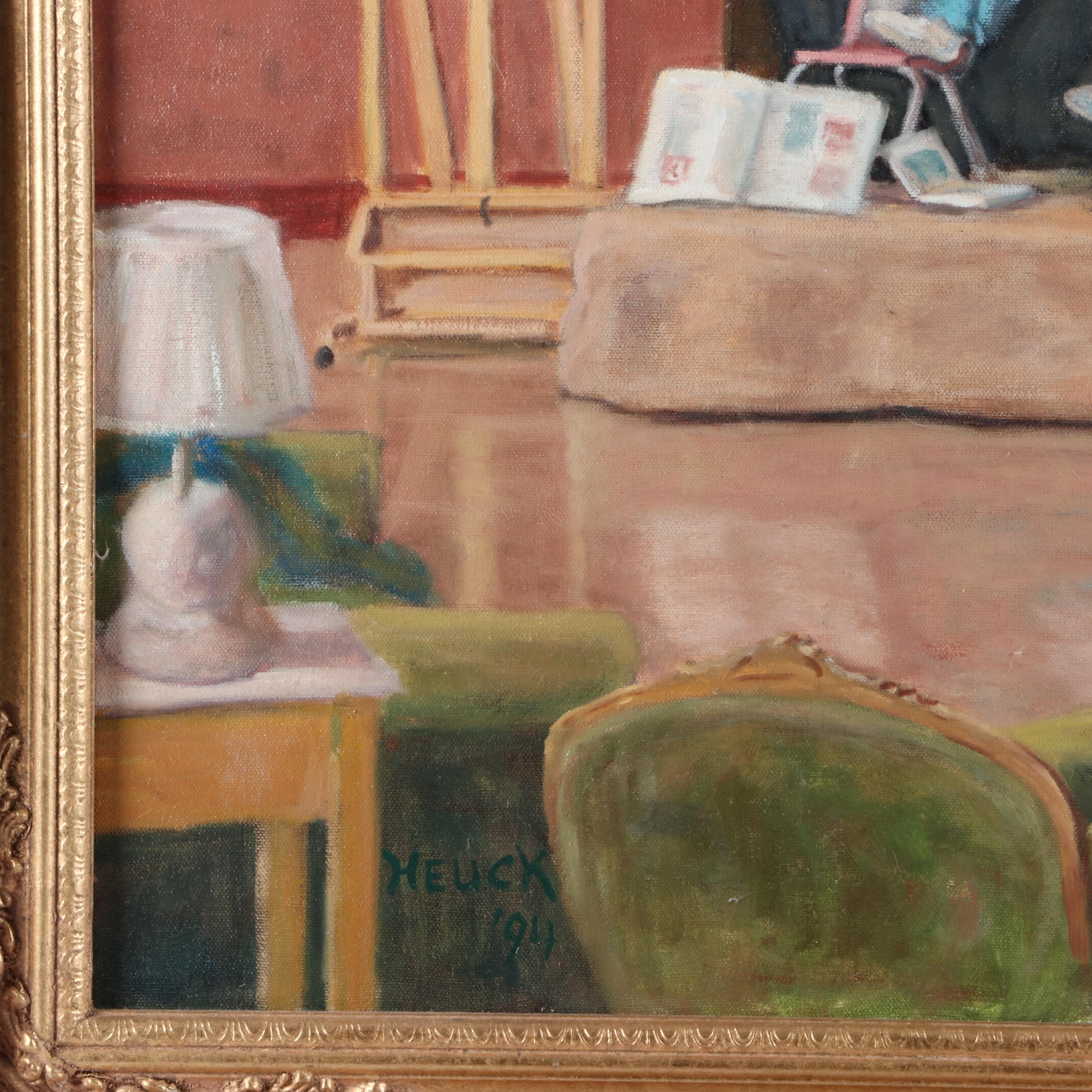 Roger William Heuck Oil Painting of Figure in Artist Studio