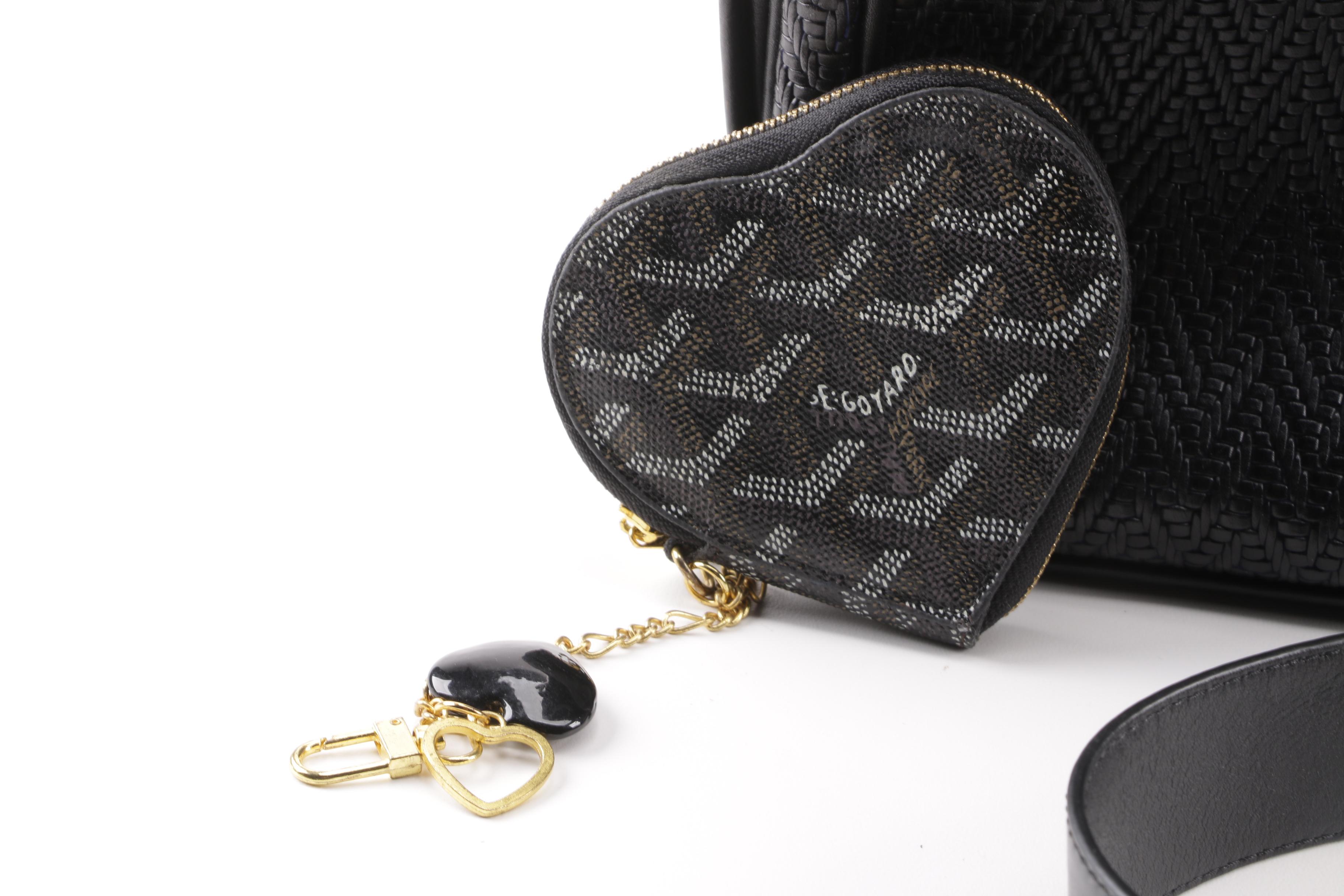 Salvatore Ferragamo Black Leather Messenger Bag with E. Goyard Heart Coin Purse