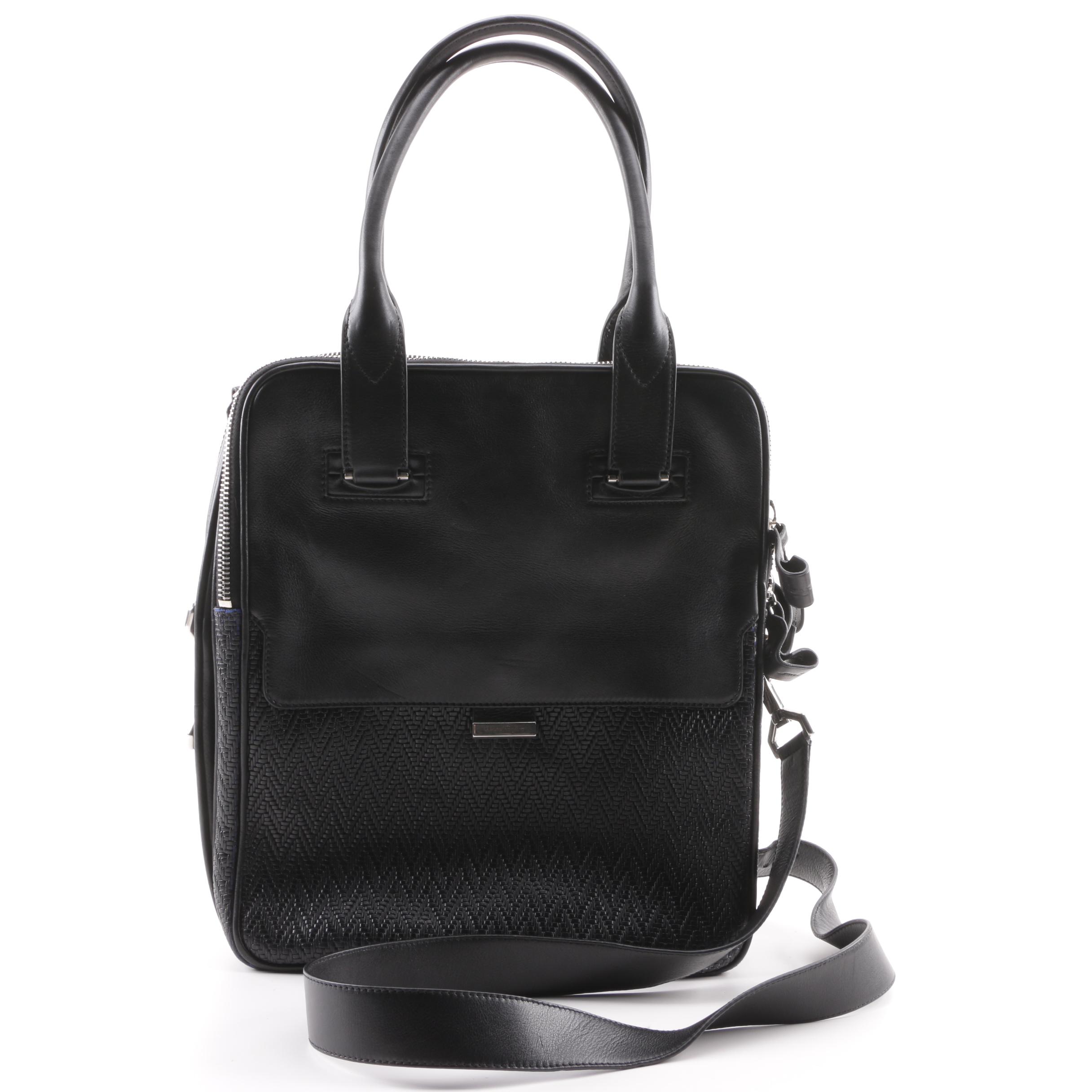 Salvatore Ferragamo Black Leather Messenger Bag with E. Goyard Heart Coin Purse