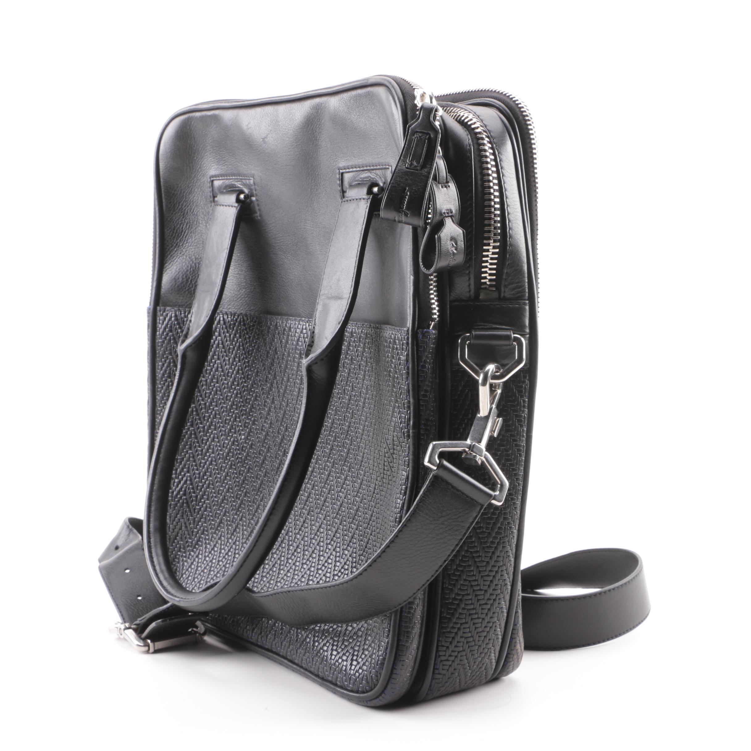 Salvatore Ferragamo Black Leather Messenger Bag with E. Goyard Heart Coin Purse