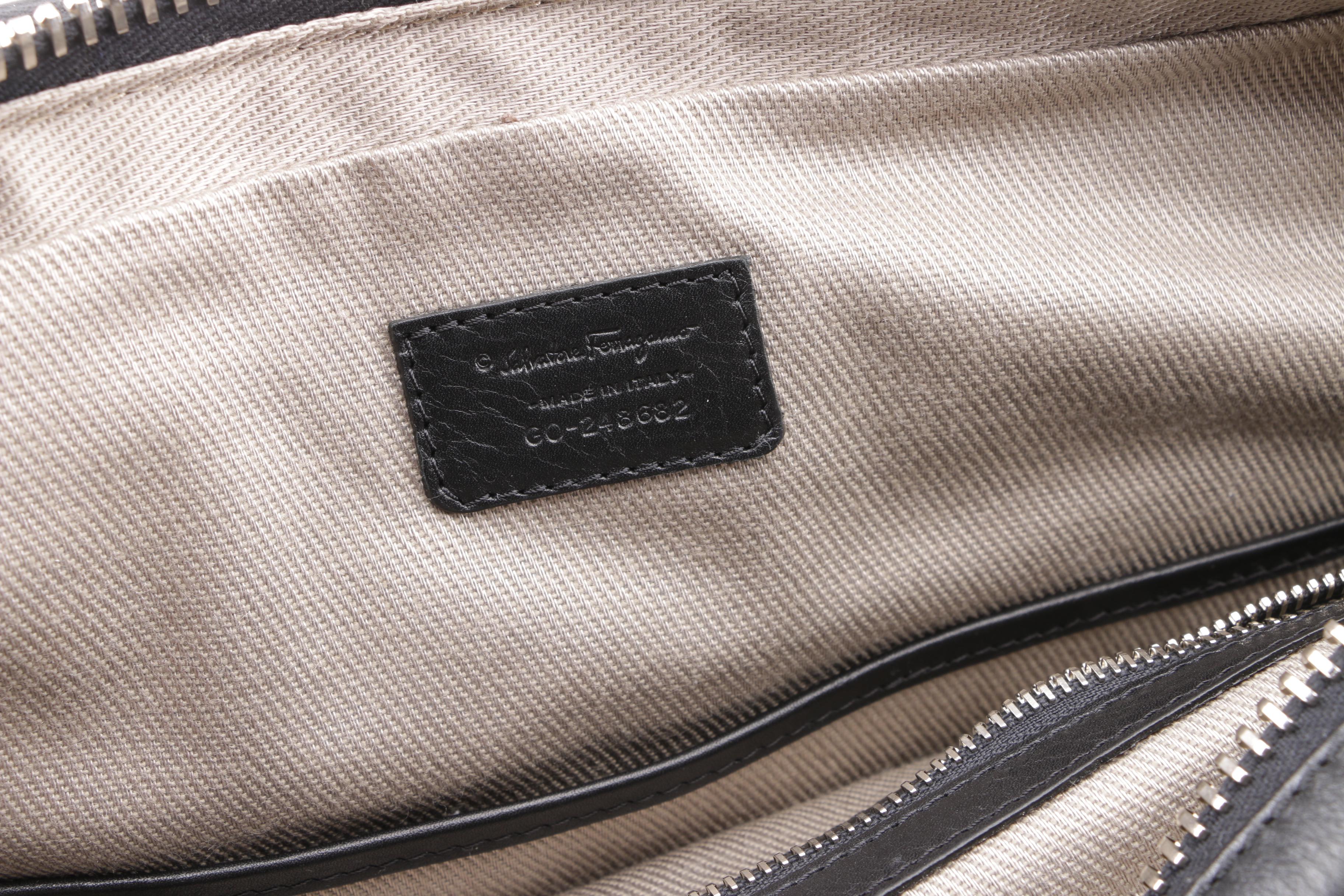 Salvatore Ferragamo Black Leather Messenger Bag with E. Goyard Heart Coin Purse