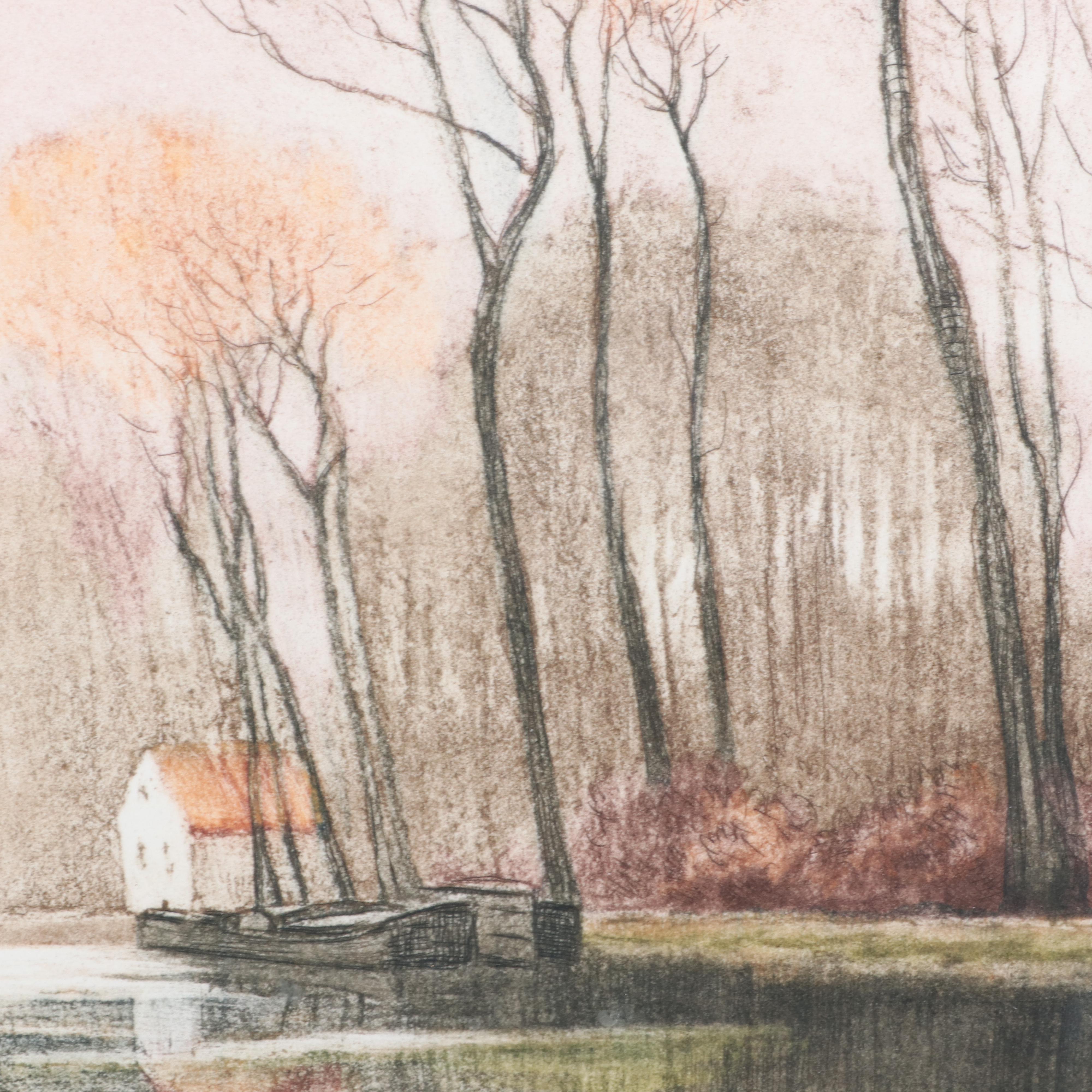 Henri Jourdain Etching à la Poupée "Canal en Automne"