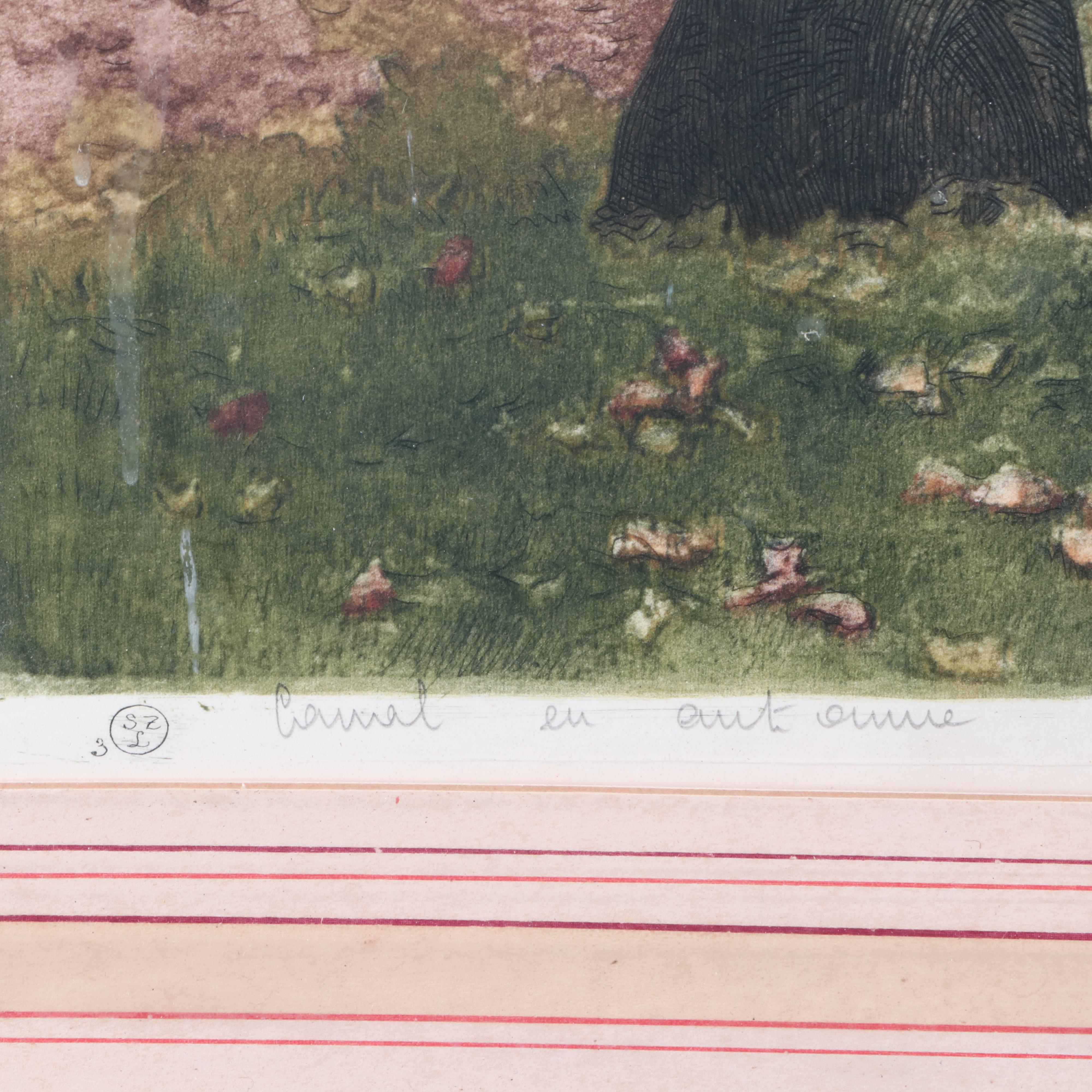 Henri Jourdain Etching à la Poupée "Canal en Automne"