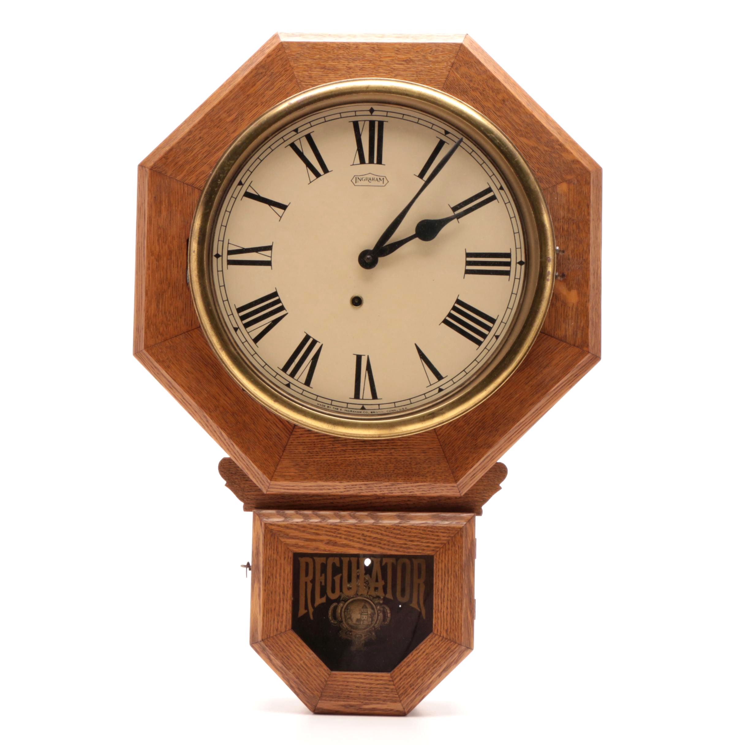 E. Ingraham Co. "Regulator" Oak Wall Clock