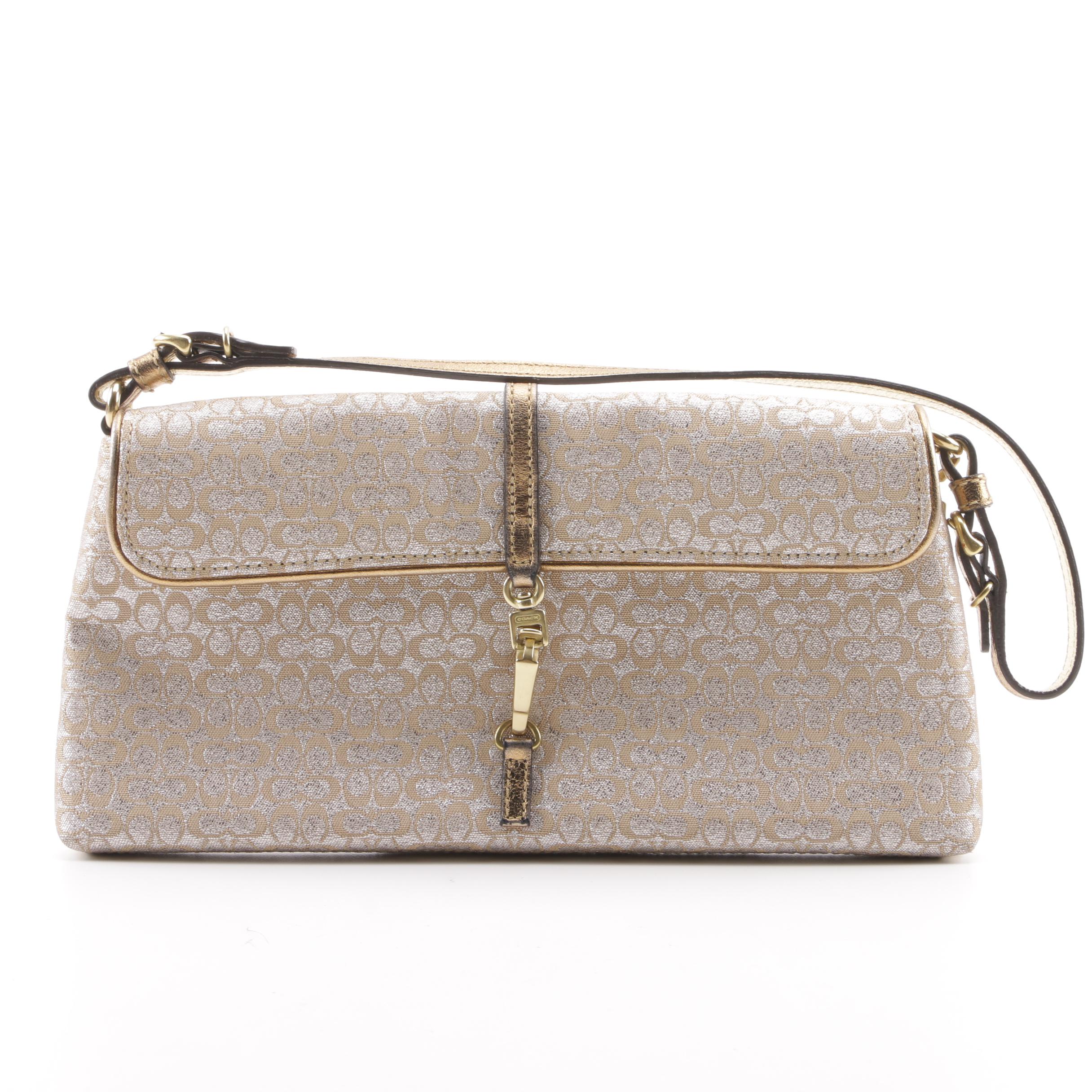 Coach Signature Gold and Silver Two-Tone Shimmer Lurex Handbag