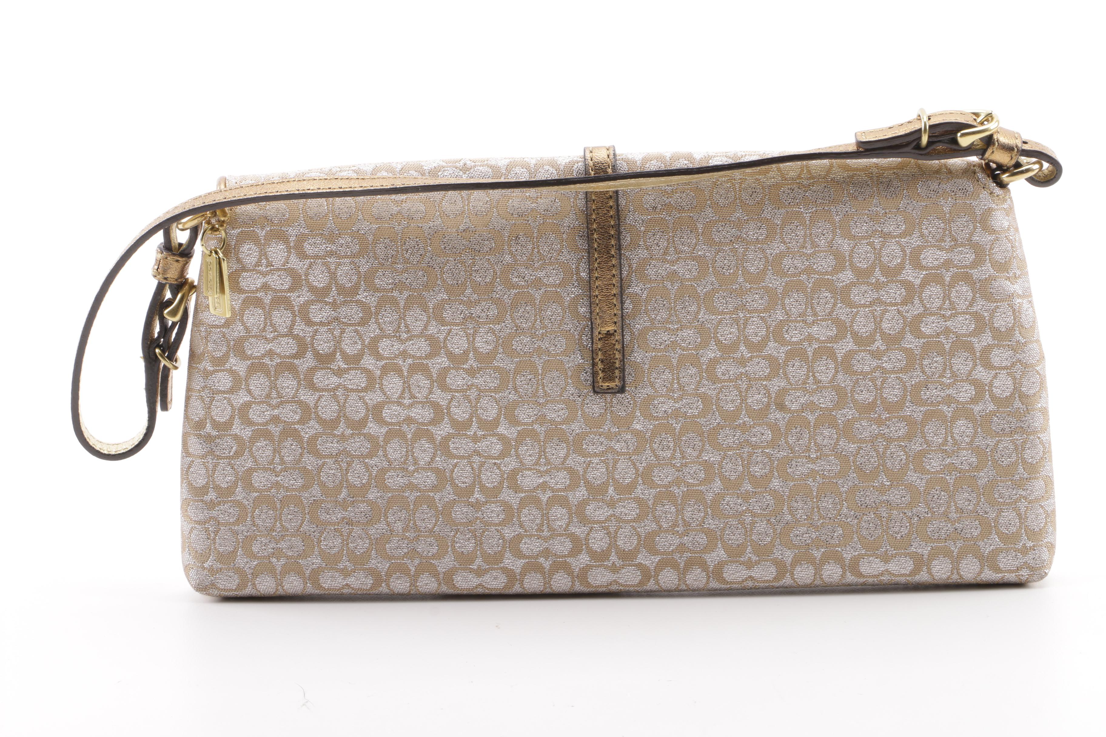 Coach Signature Gold and Silver Two-Tone Shimmer Lurex Handbag