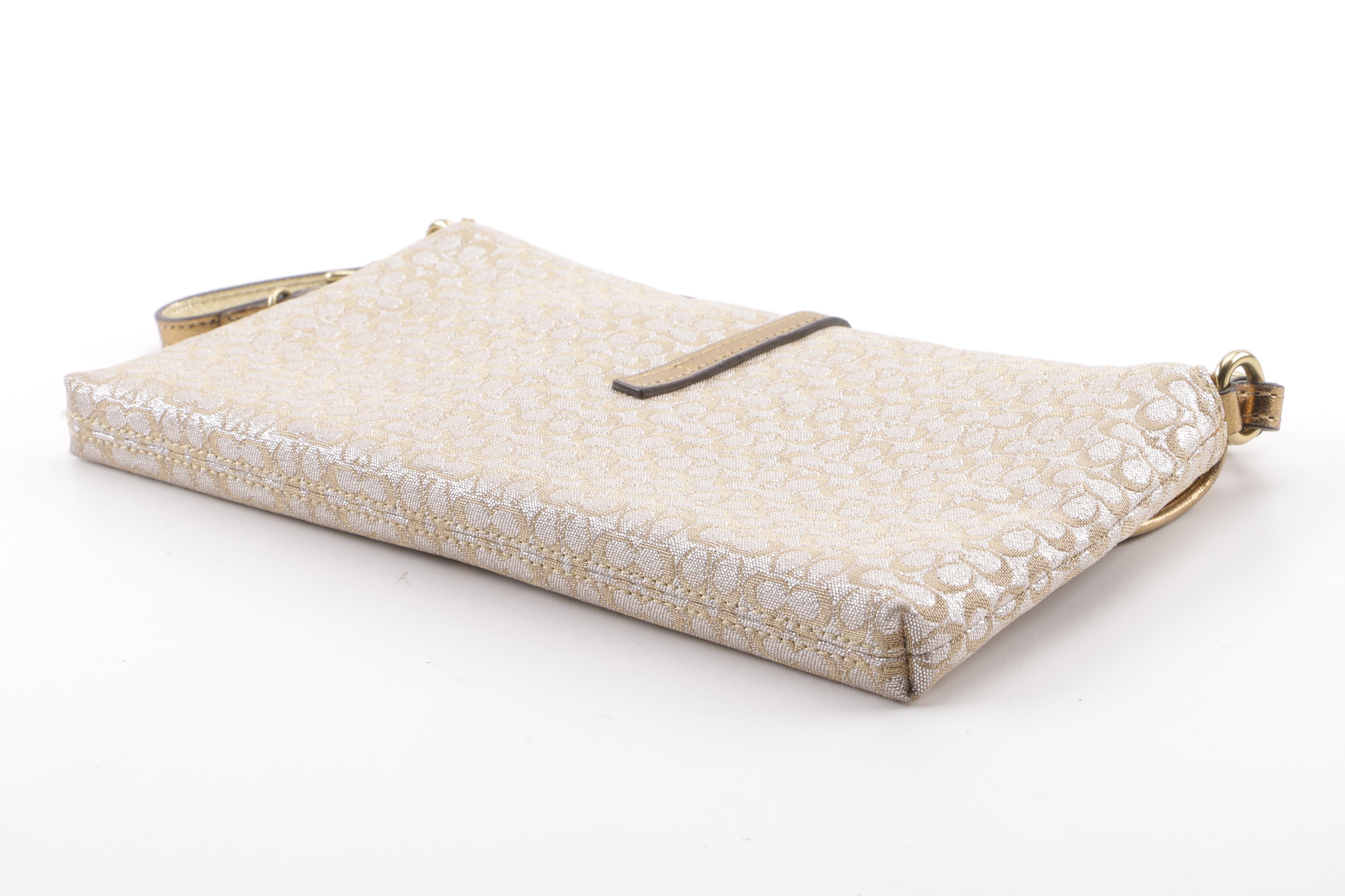 Coach Signature Gold and Silver Two-Tone Shimmer Lurex Handbag