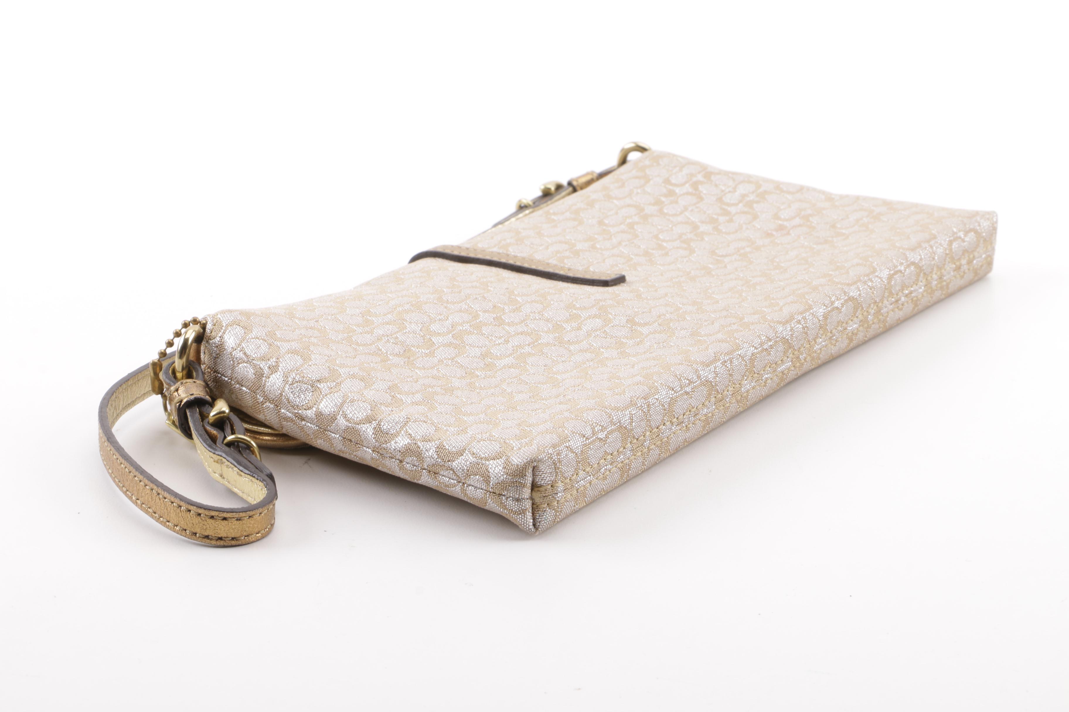 Coach Signature Gold and Silver Two-Tone Shimmer Lurex Handbag