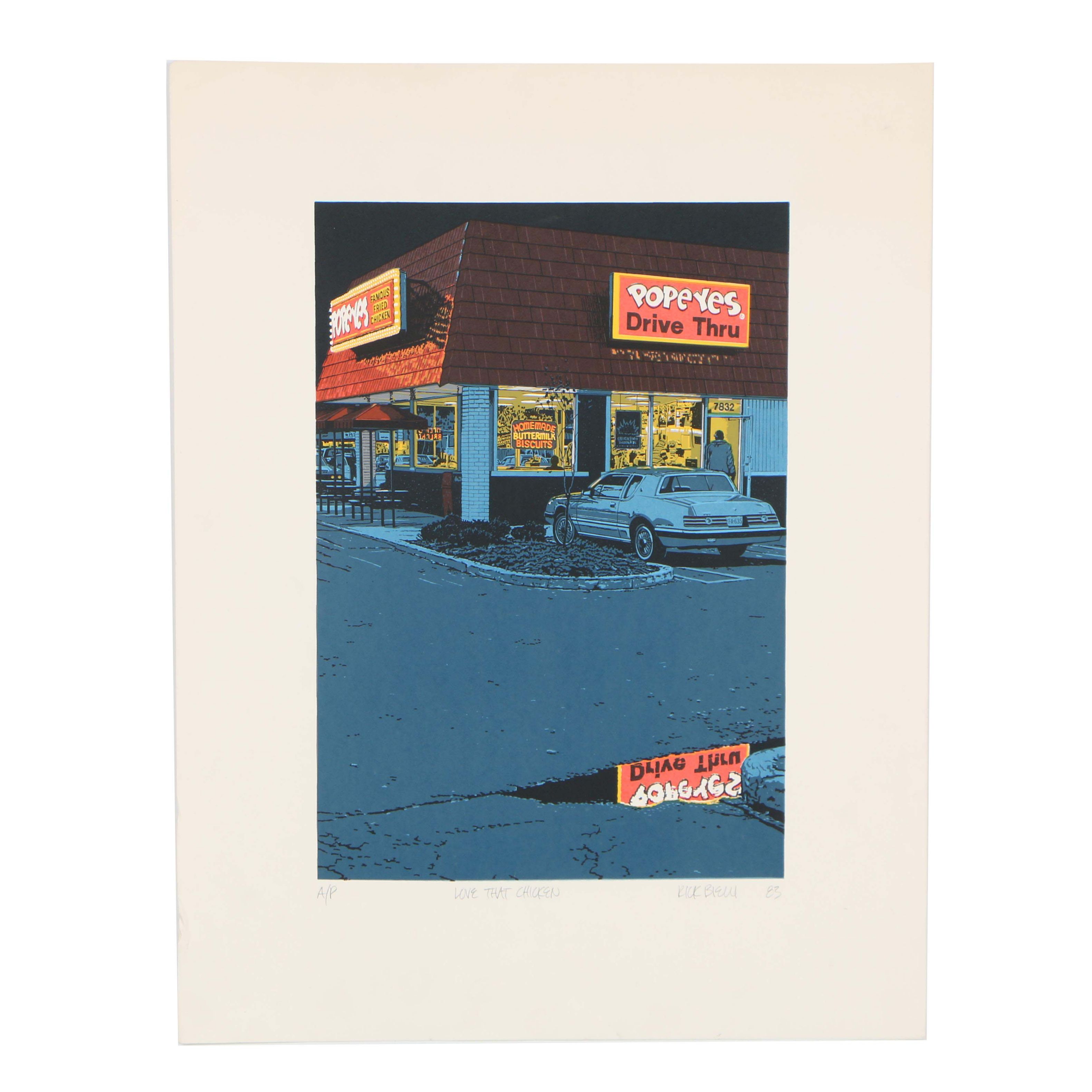 Rick Biehl 1983 Artist's Proof Serigraph "Love That Chicken"