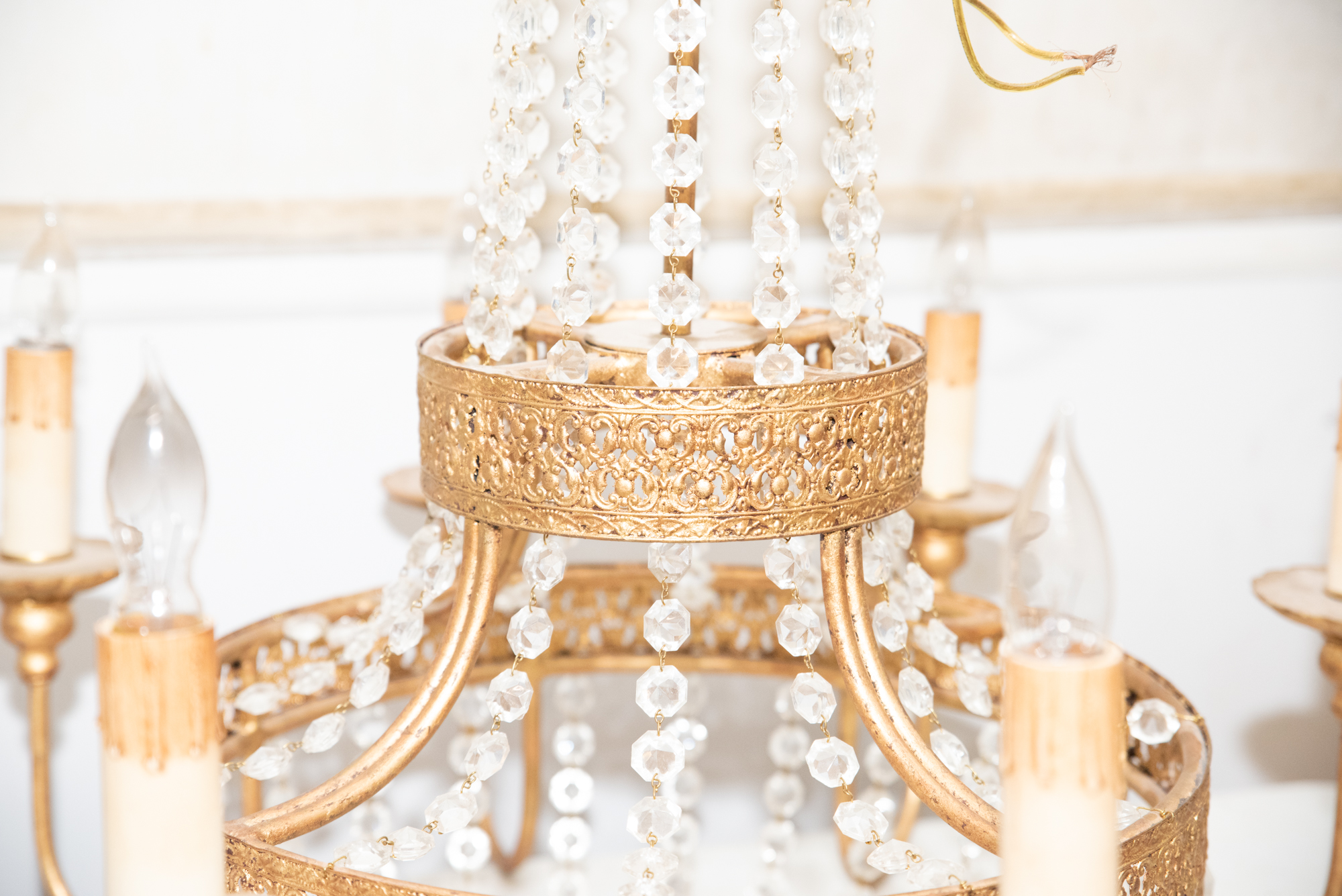 Ethan Allen Regent Eight-Arm Pierced Gold Tone Metal and Crystal Chandelier