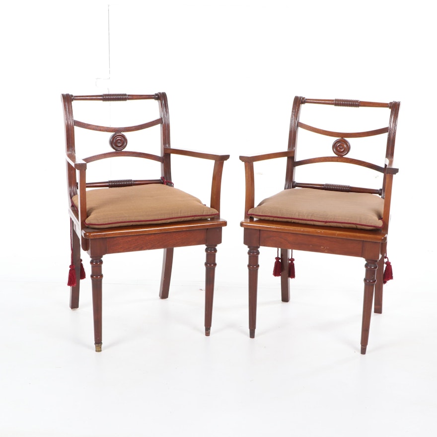Regency Style Cherrywood Armchairs with Seat Cushions, Late 20th Century