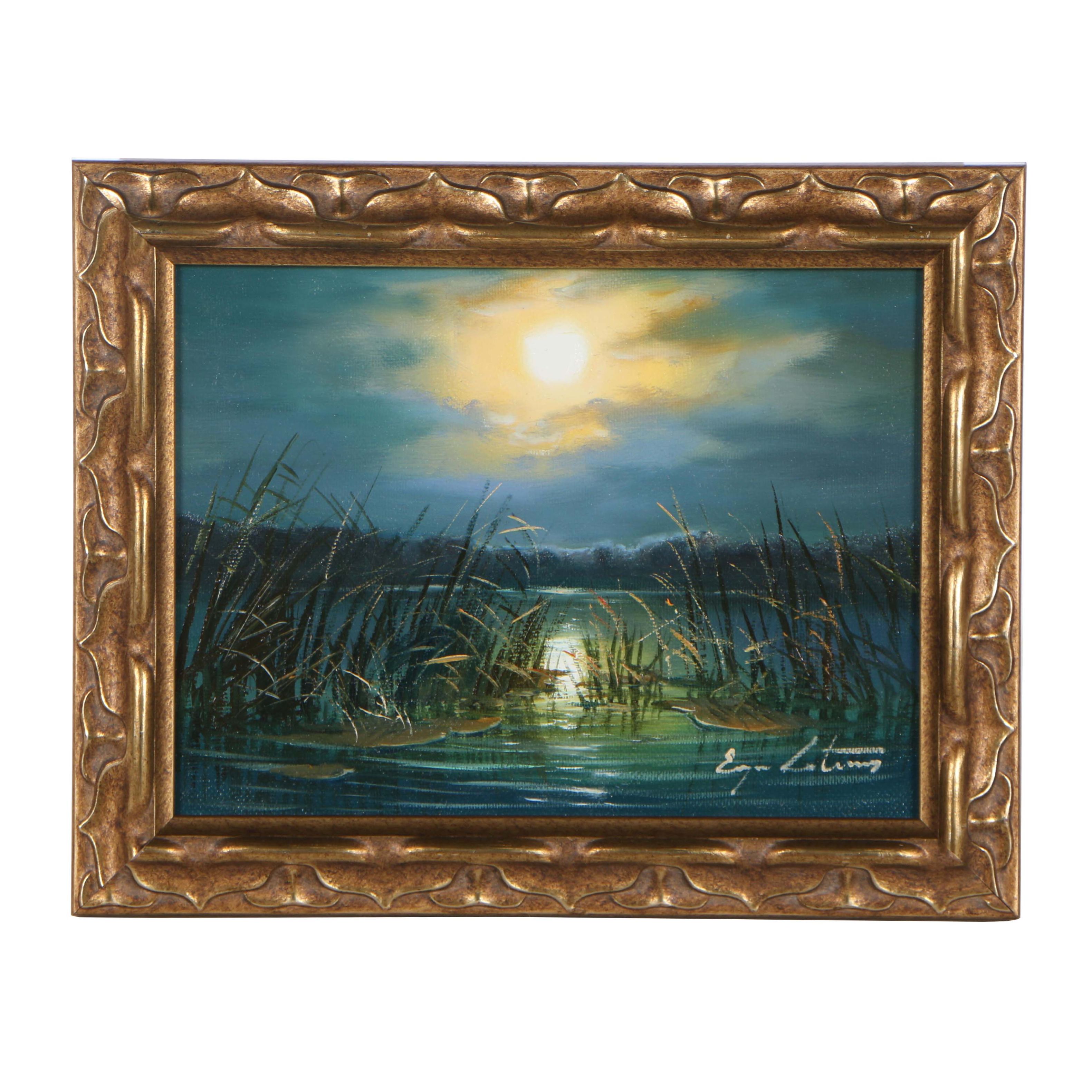 Jevgenijus Litvinas Oil Painting "Pond at Night"