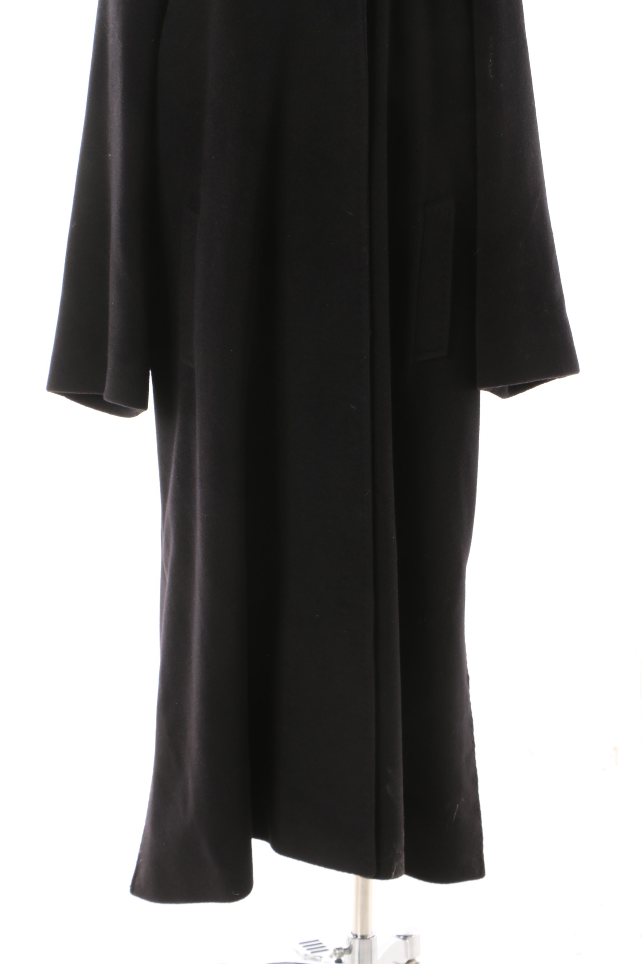 Women's Cinza Rocca Black Wool Hooded Coat with Chinchilla Fur Trim