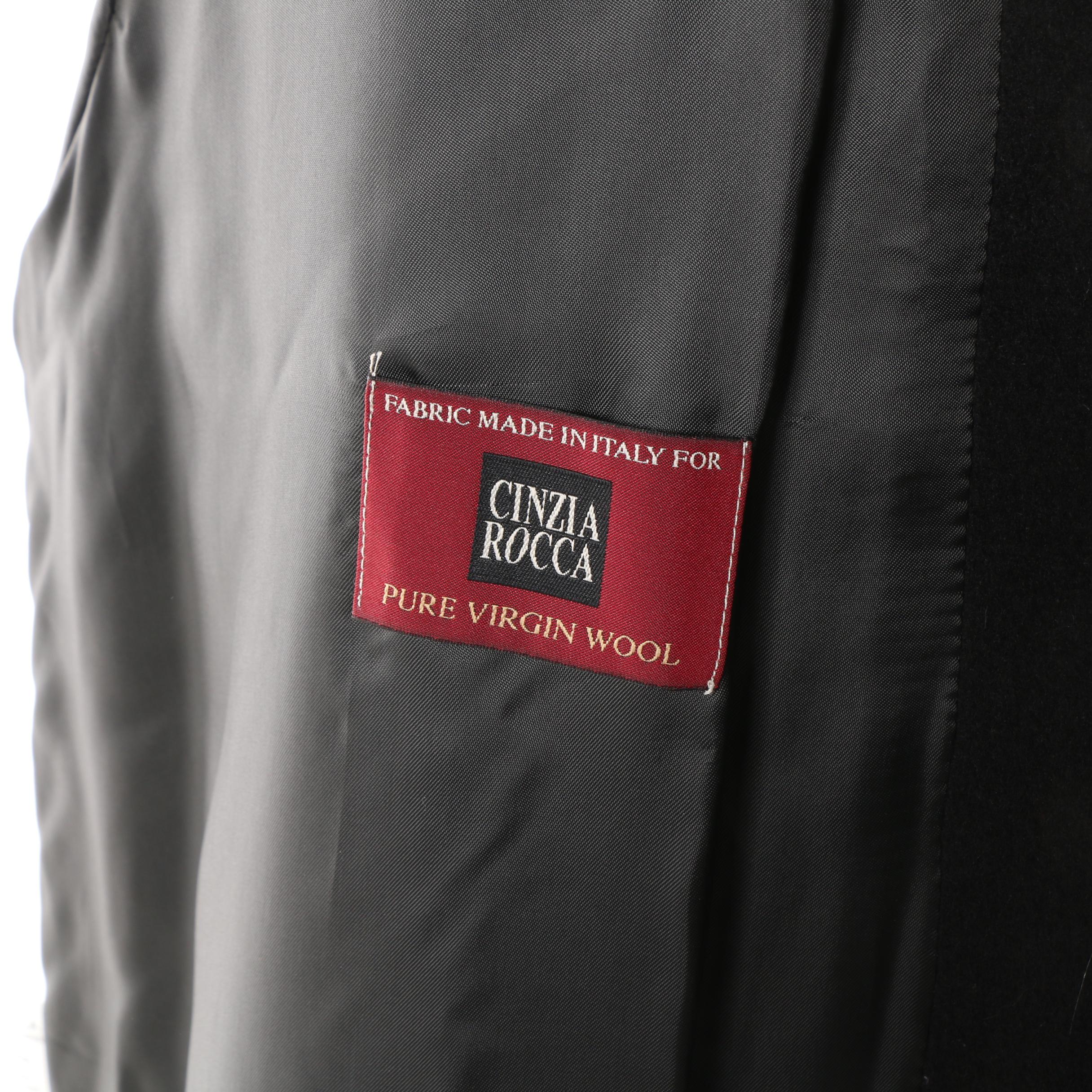 Women's Cinza Rocca Black Wool Hooded Coat with Chinchilla Fur Trim