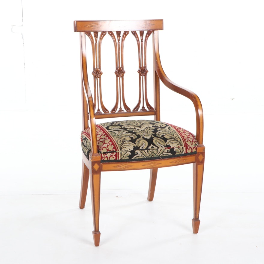 Federal Style Maple Frame Upholstered Armchair, Mid-20th Century