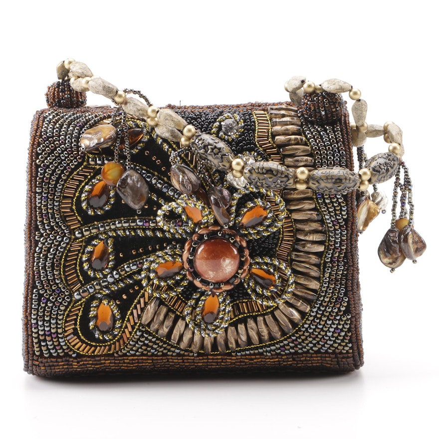 Contemporary Floral Motif Beaded Handbag